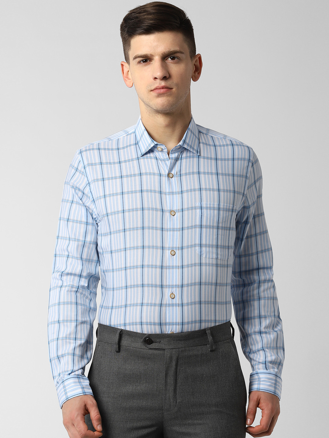 

Peter England Men Blue Slim Fit Checked Formal Shirt