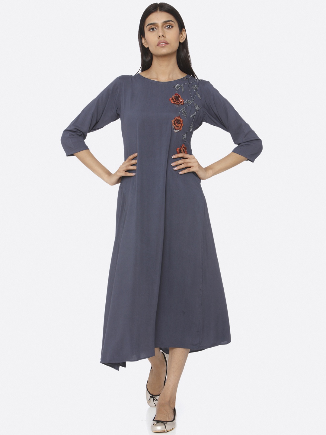 

RAISIN Women Blue Embellished A-Line Dress