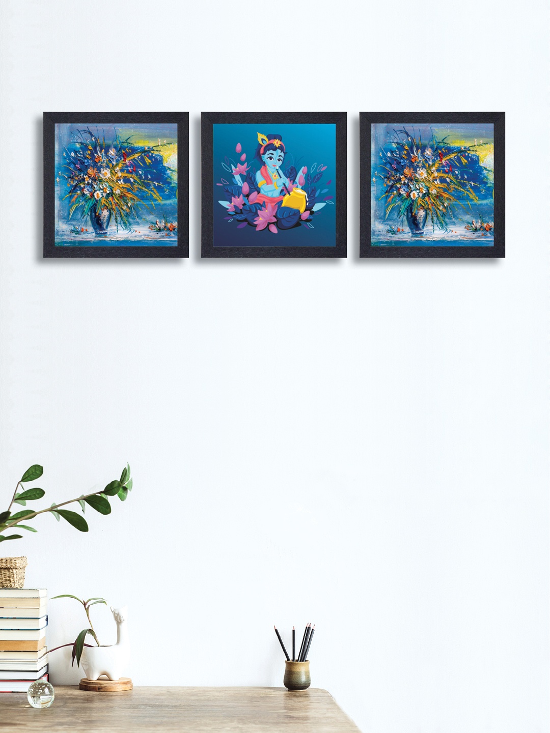 

nest ART Set of 3 Blue Lord Krishna Wall Art