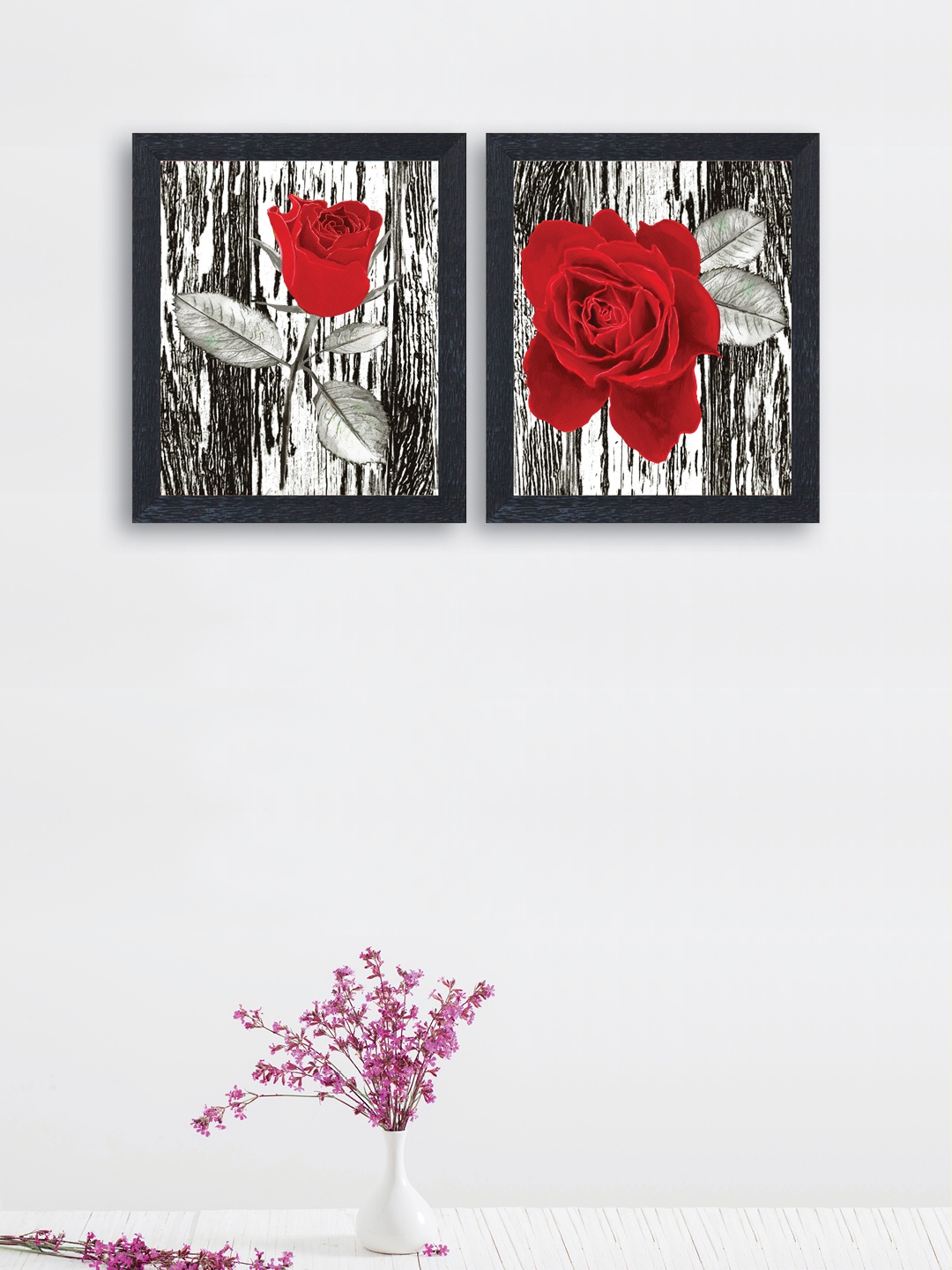 

nest ART Set of 2 Multicoloured Synthetic Wood Rose Hand-Painted Wall Arts, Multi