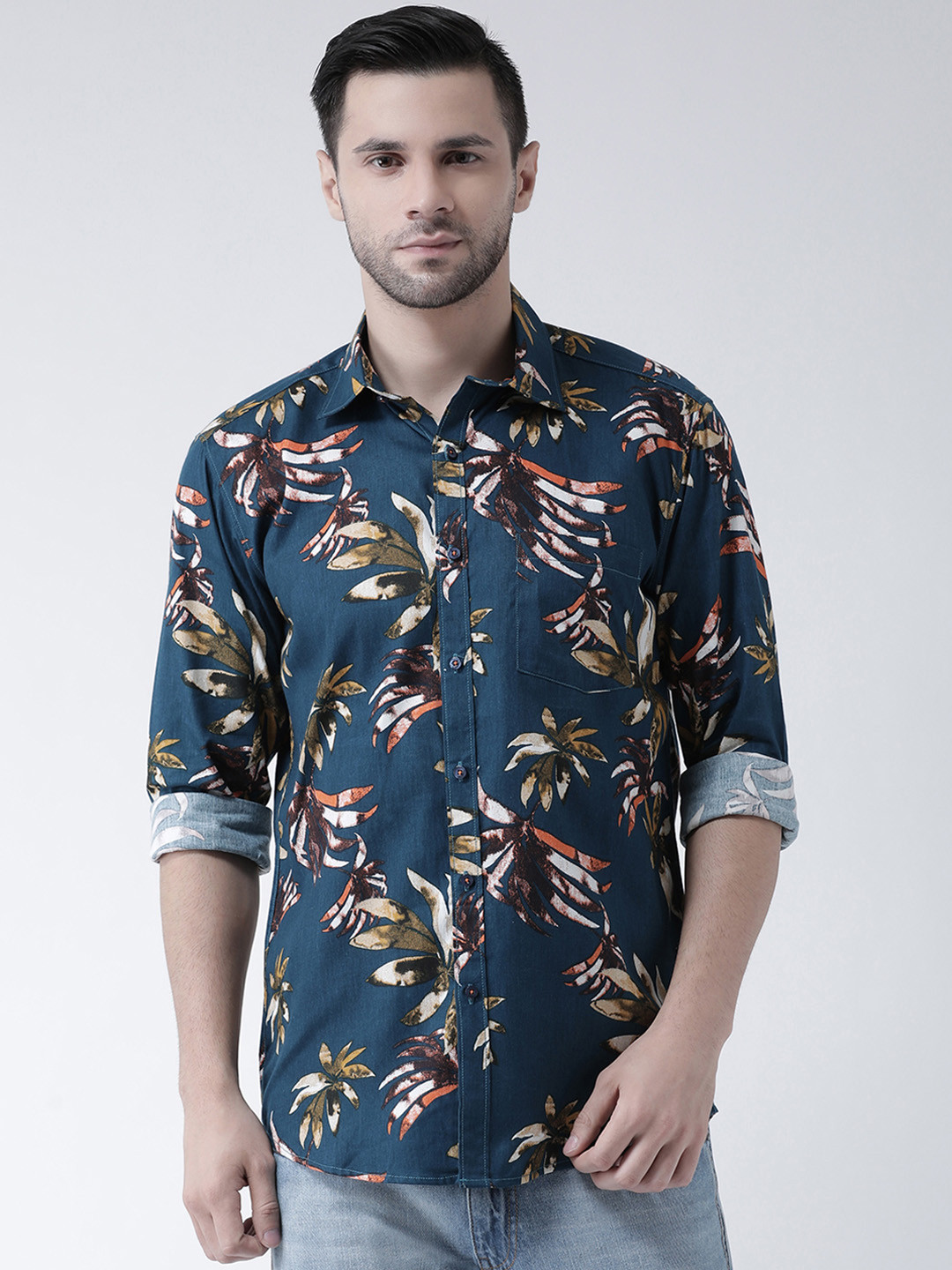 

Zeal Men Navy Blue & Olive Green Regular Fit Printed Casual Shirt