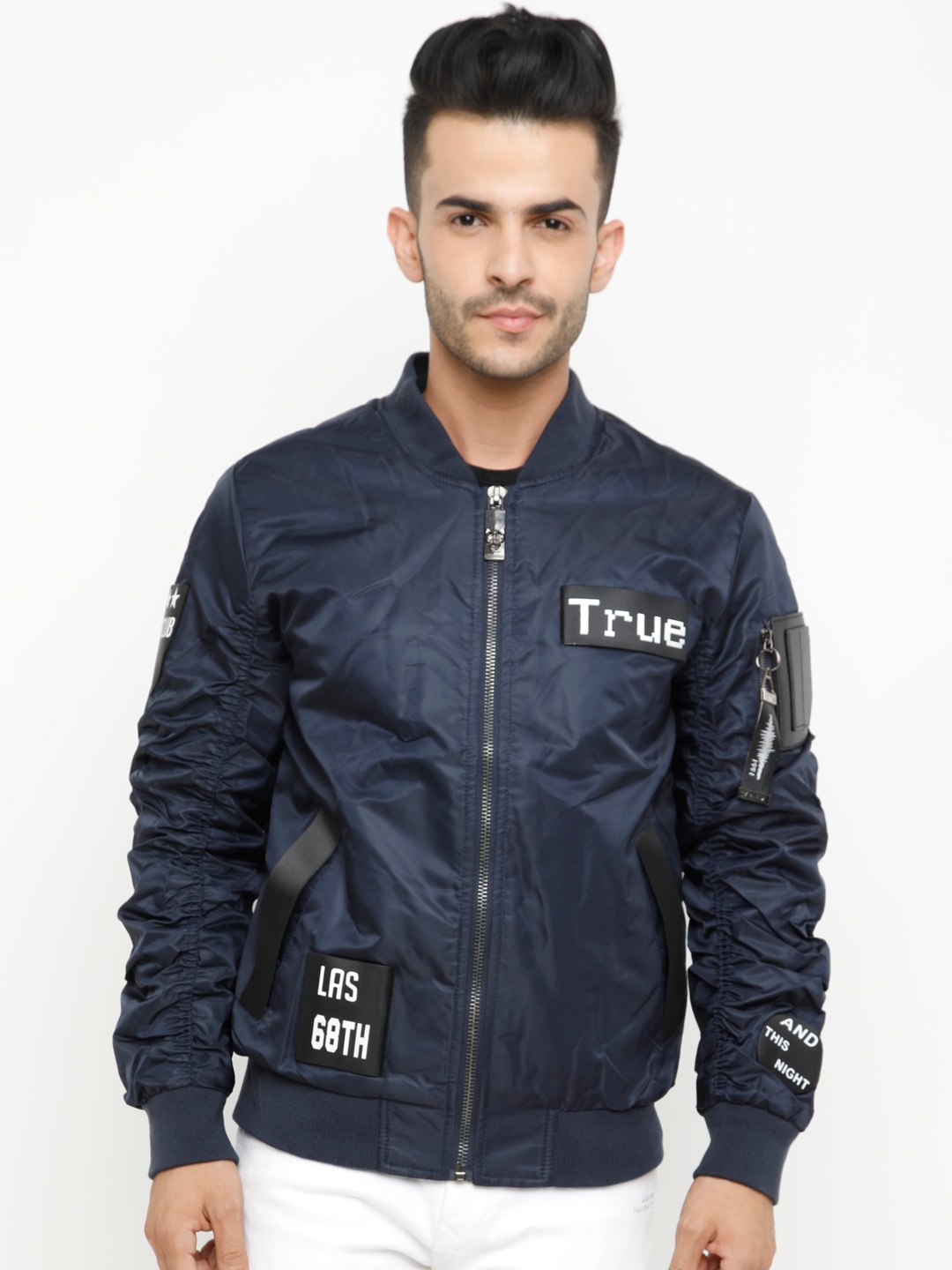

SHOWOFF Men Navy Blue Solid Bomber Jacket