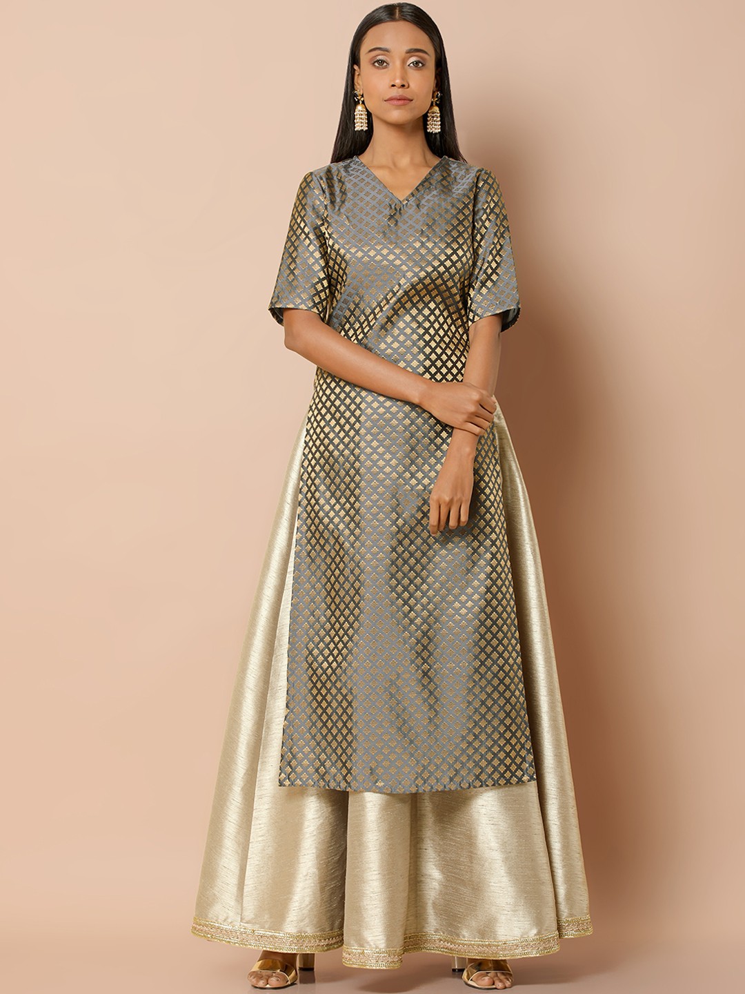 

INDYA Women Grey Printed Straight Kurta