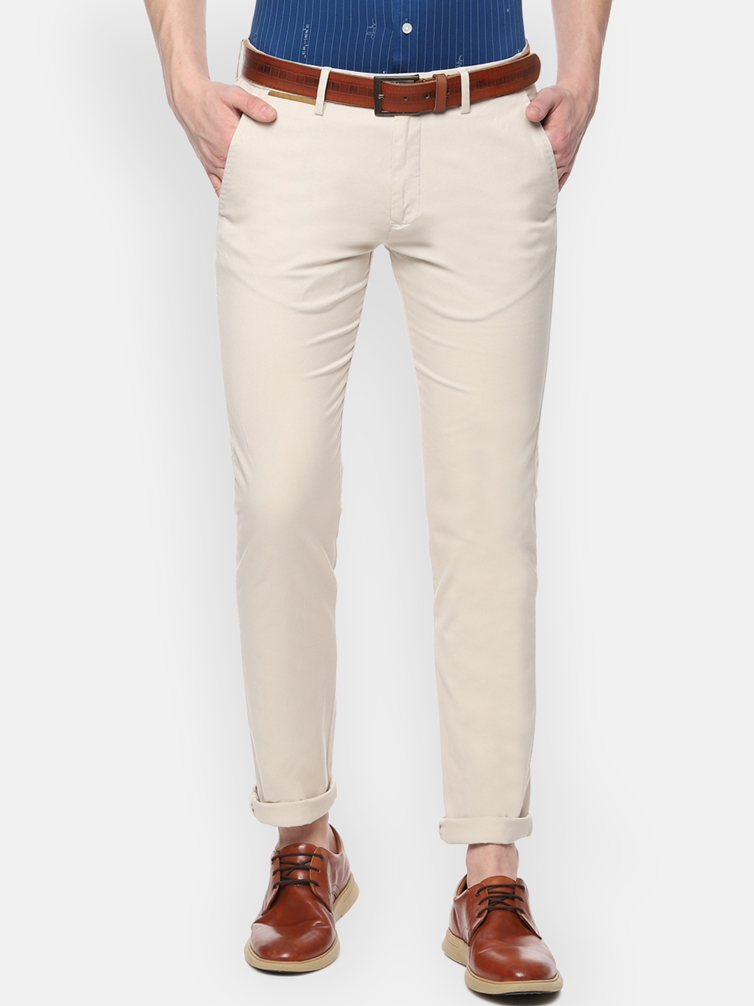 

Allen Solly Men Cream-Coloured Slim Fit Solid Formal Trousers