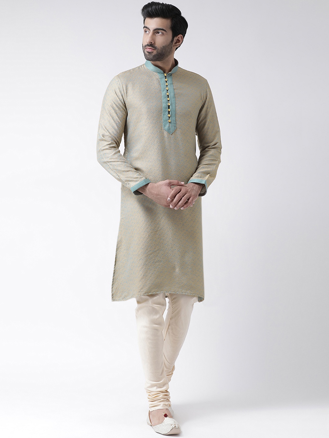 

KISAH Men Beige Woven Design Straight Kurta