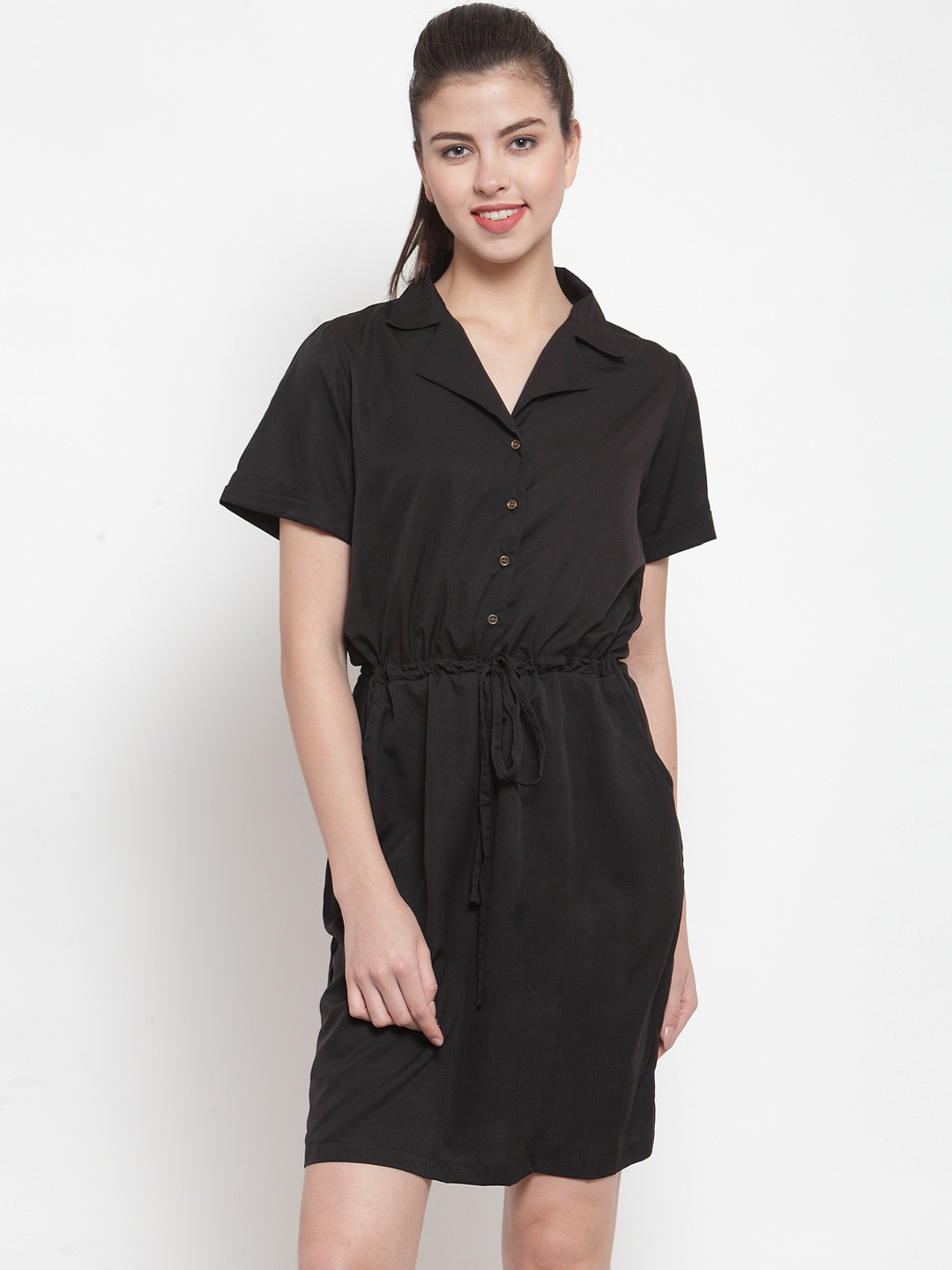 

Color Cocktail Women Black Solid Shirt Dress