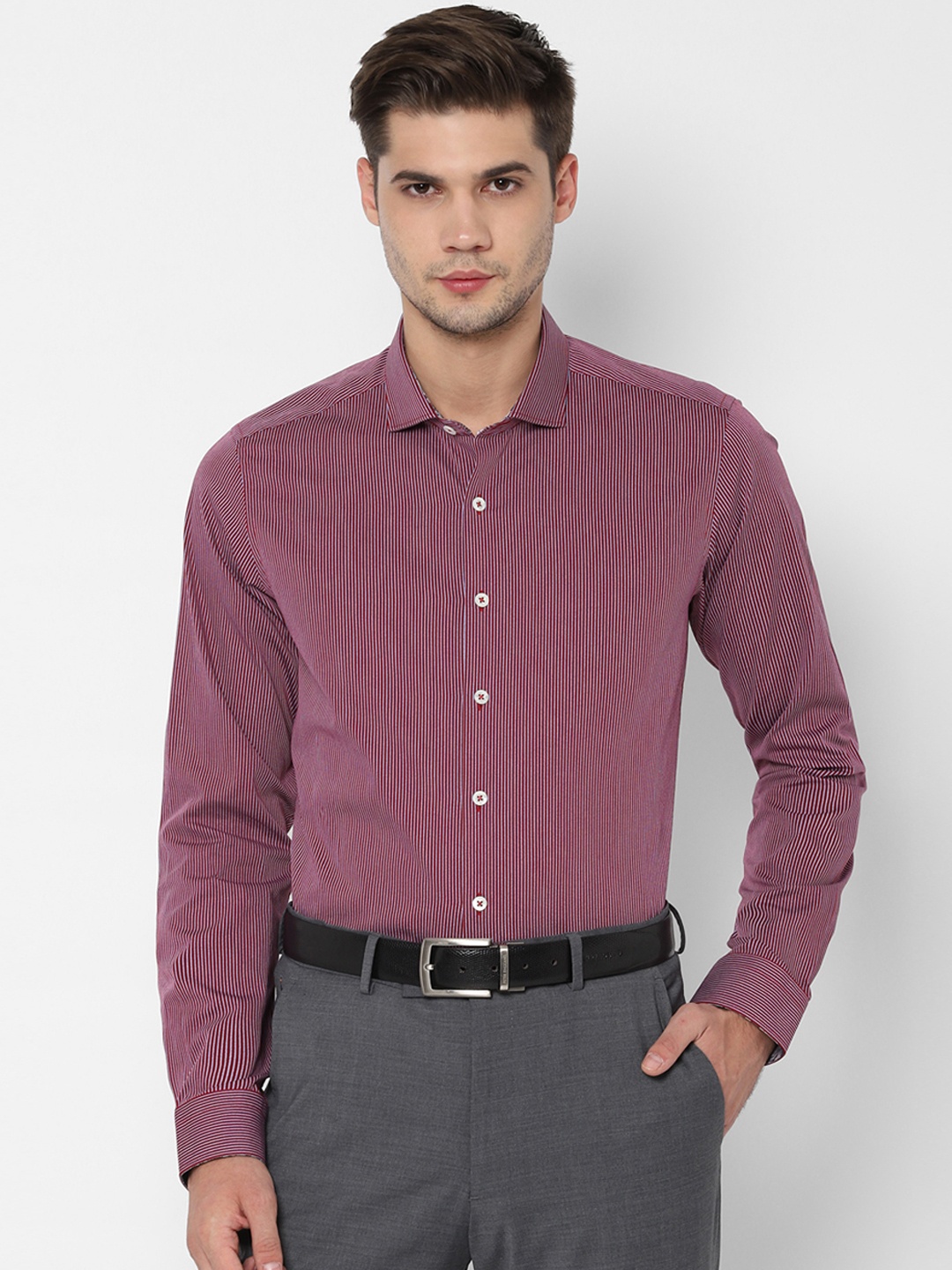 

SIMON CARTER LONDON Men Red & Grey Regular Fit Striped Formal Shirt