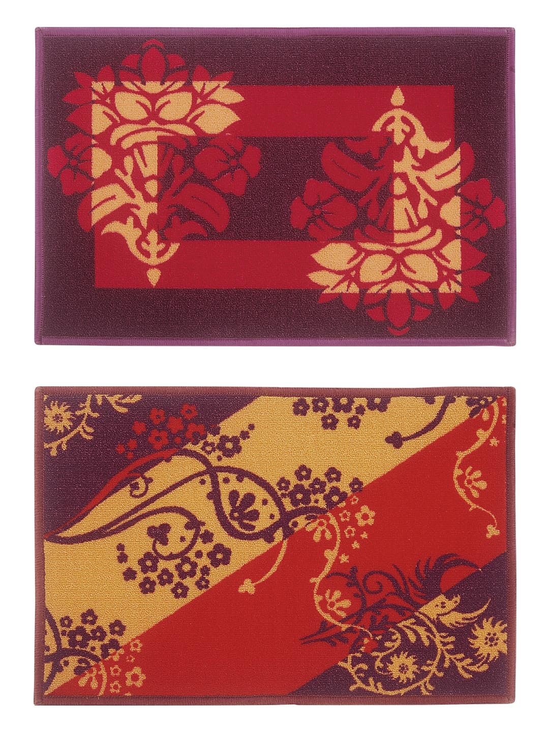 

BIANCA Set of 2 Patterned Anti-Skid Doormats, Maroon