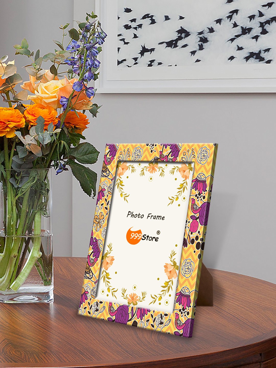 

999Store Yellow Floral Printed Photo Frame