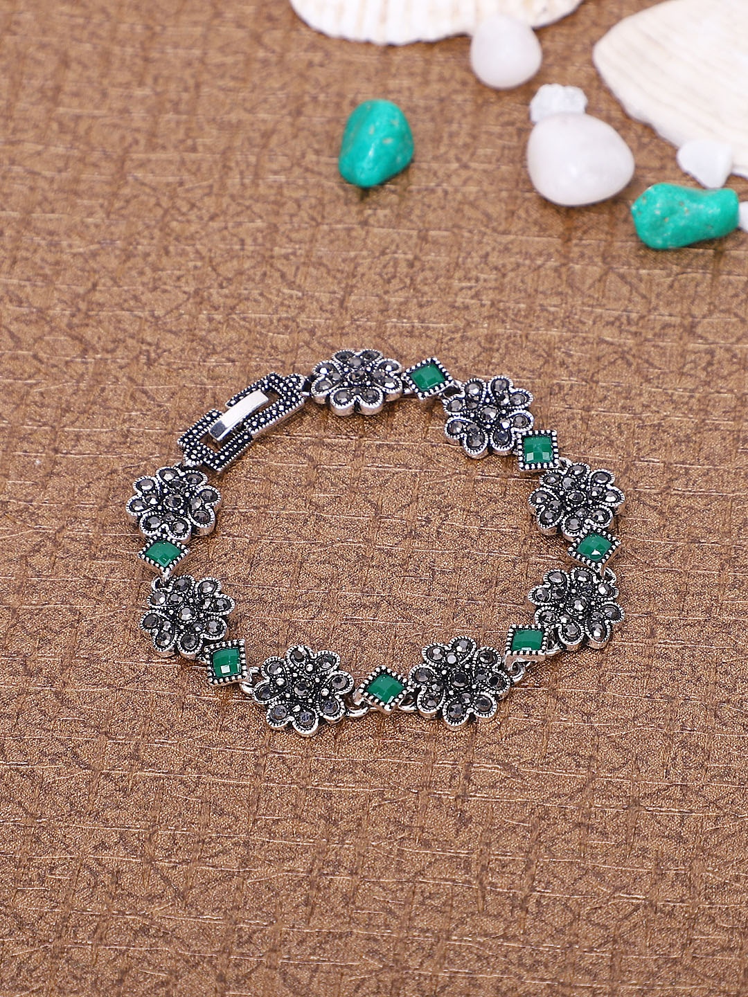 

Shining Diva Fashion Silver-Toned Oxidised Bracelet
