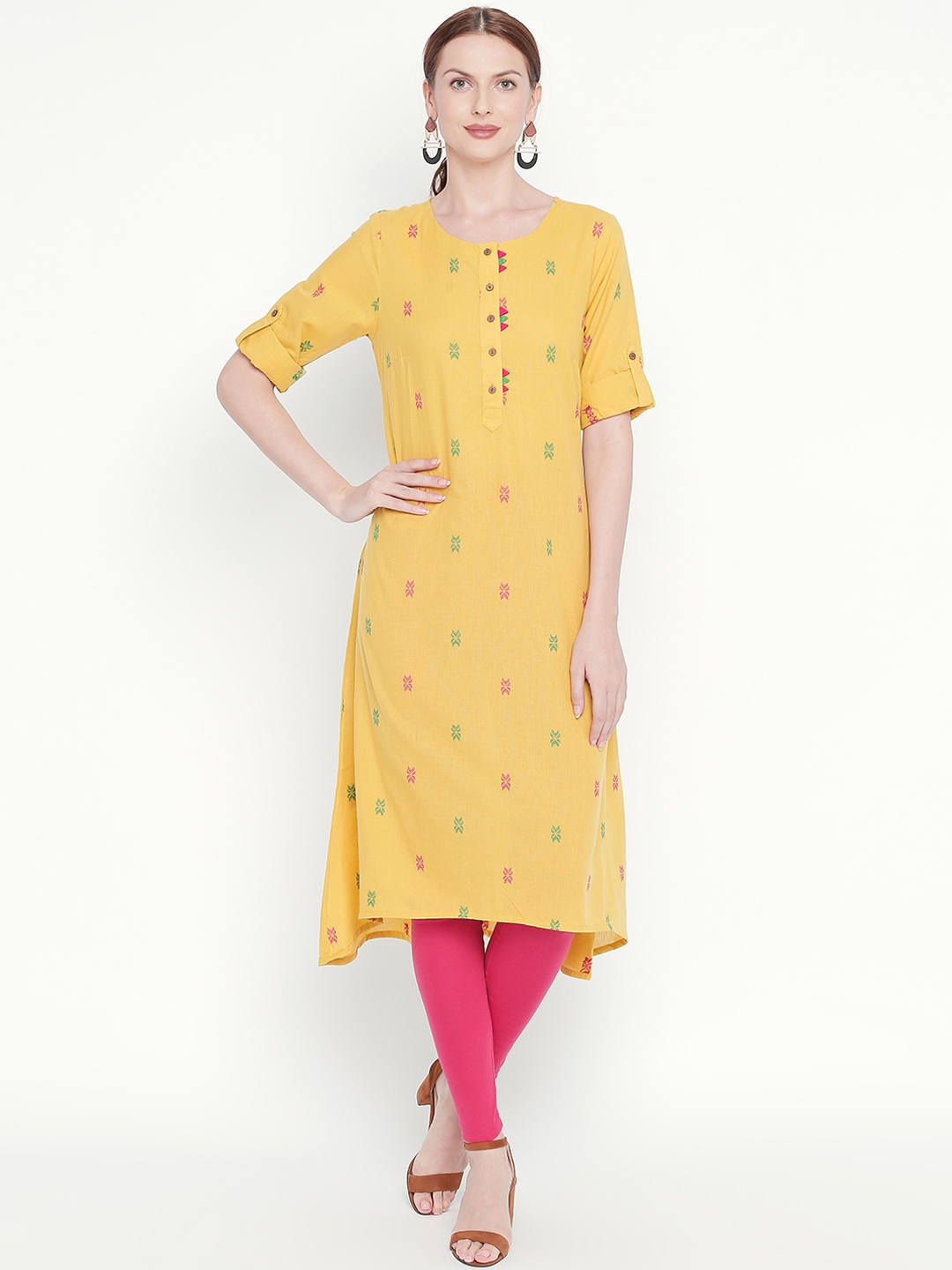 RANGMANCH BY PANTALOONS Women Yellow Printed A-Line Kurta