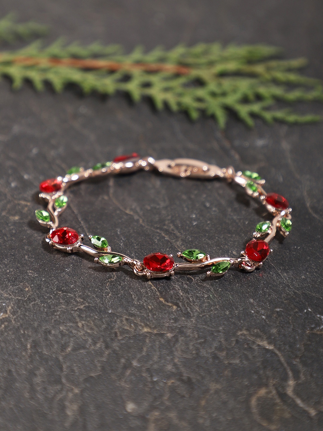 

Shining Diva Fashion Rose-Gold Plated Antique Cubic Zirconia Studded Bracelet