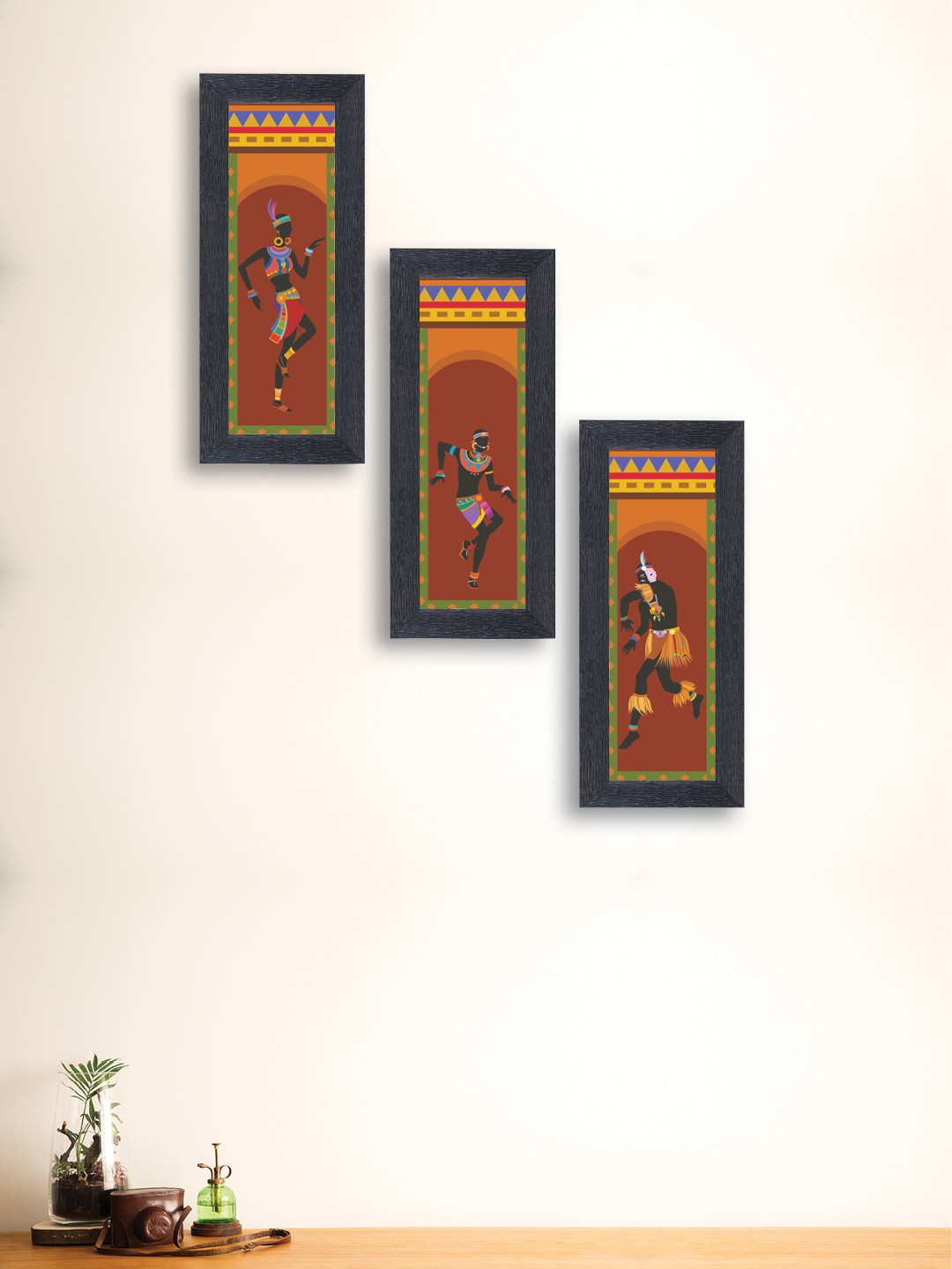 

nest ART Set of 3 Brown & Black Tribal Wall Art, Multi