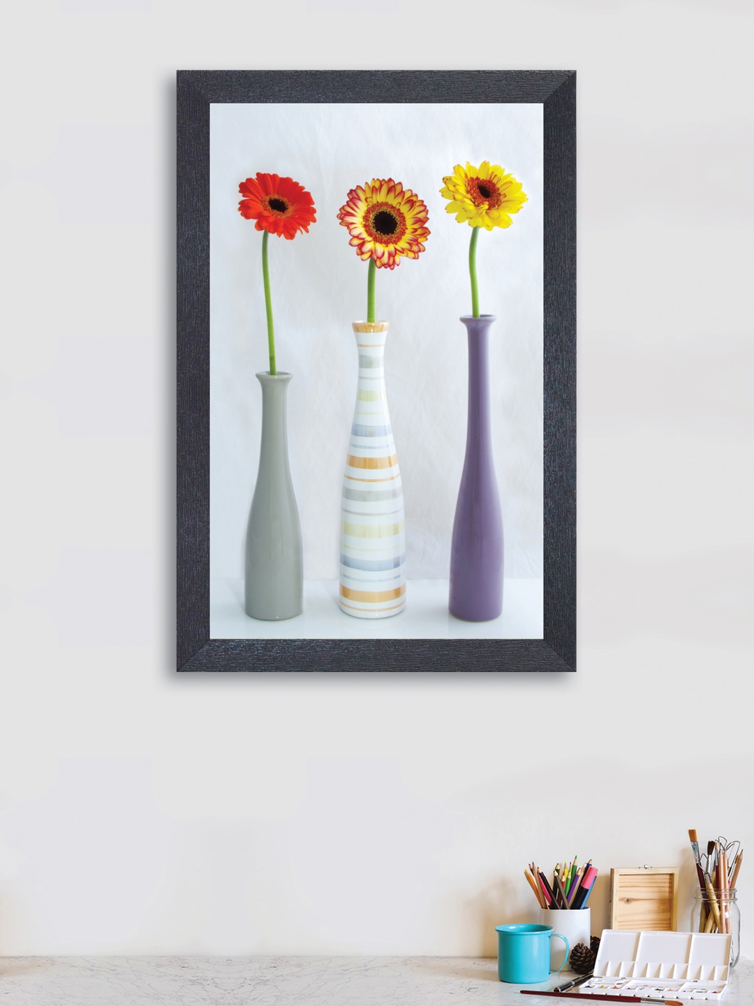 

nest ART Multicoloured Synthetic Wood Flowers Hand-Painted Wall Art, Multi