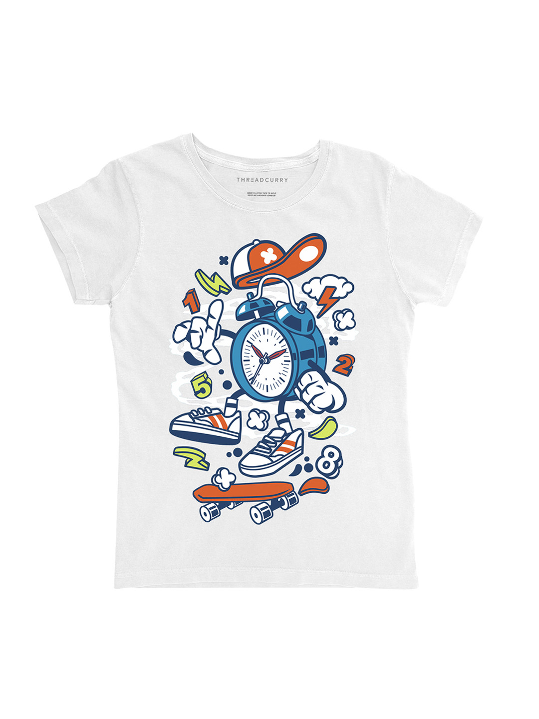 

THREADCURRY Girls White Printed Round Neck T-shirt
