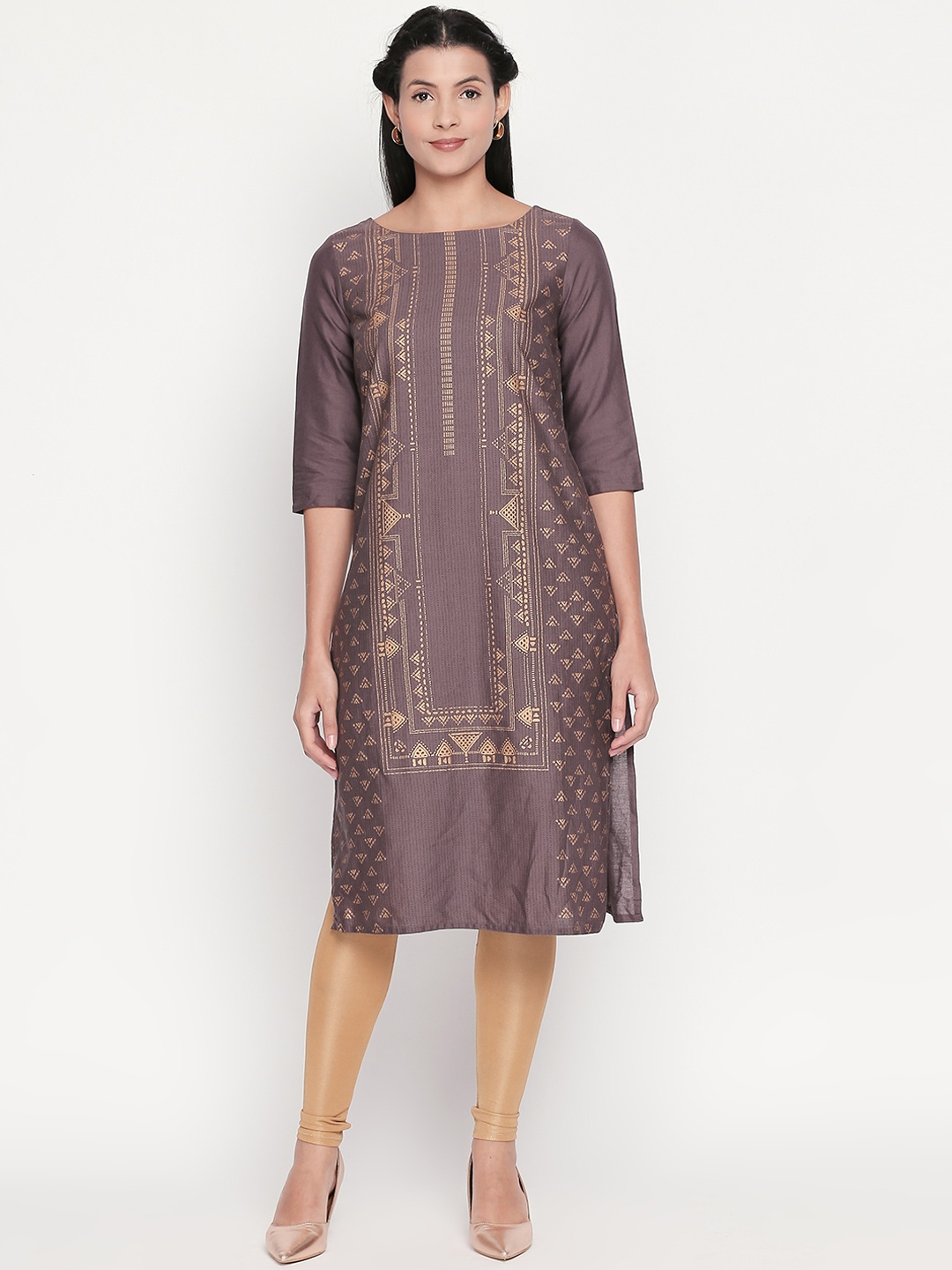 

RANGMANCH BY PANTALOONS Women Charcoal Grey Printed Straight Kurta