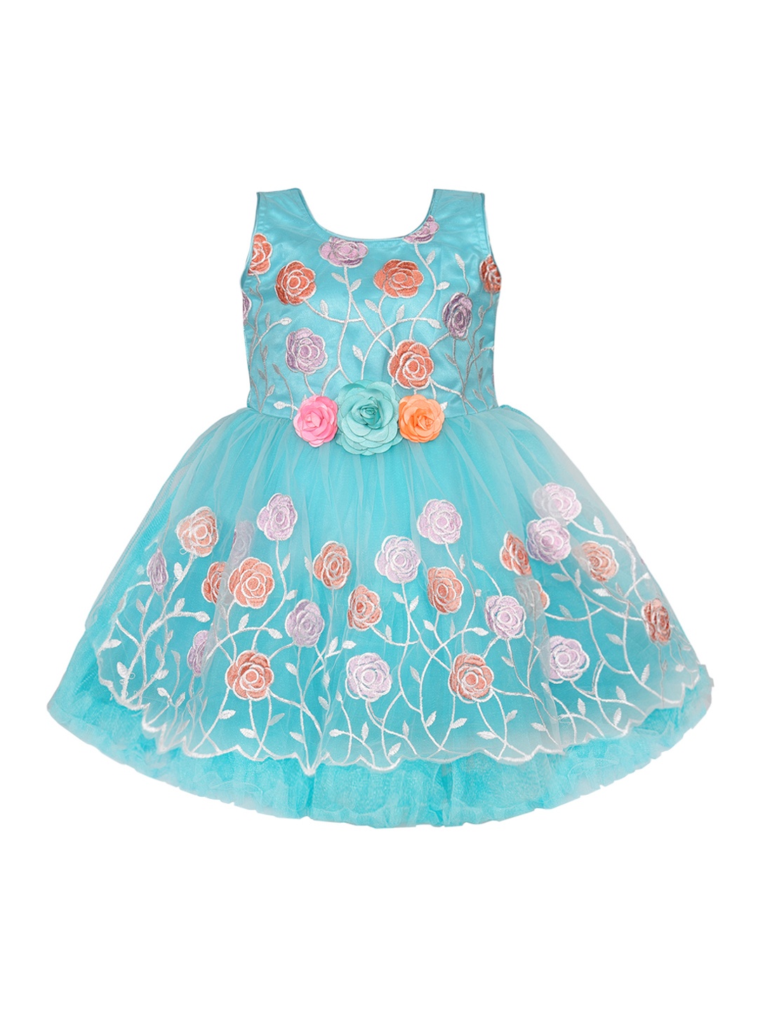 

Wish Karo Girls Blue Floral Print Fit and Flare Dress