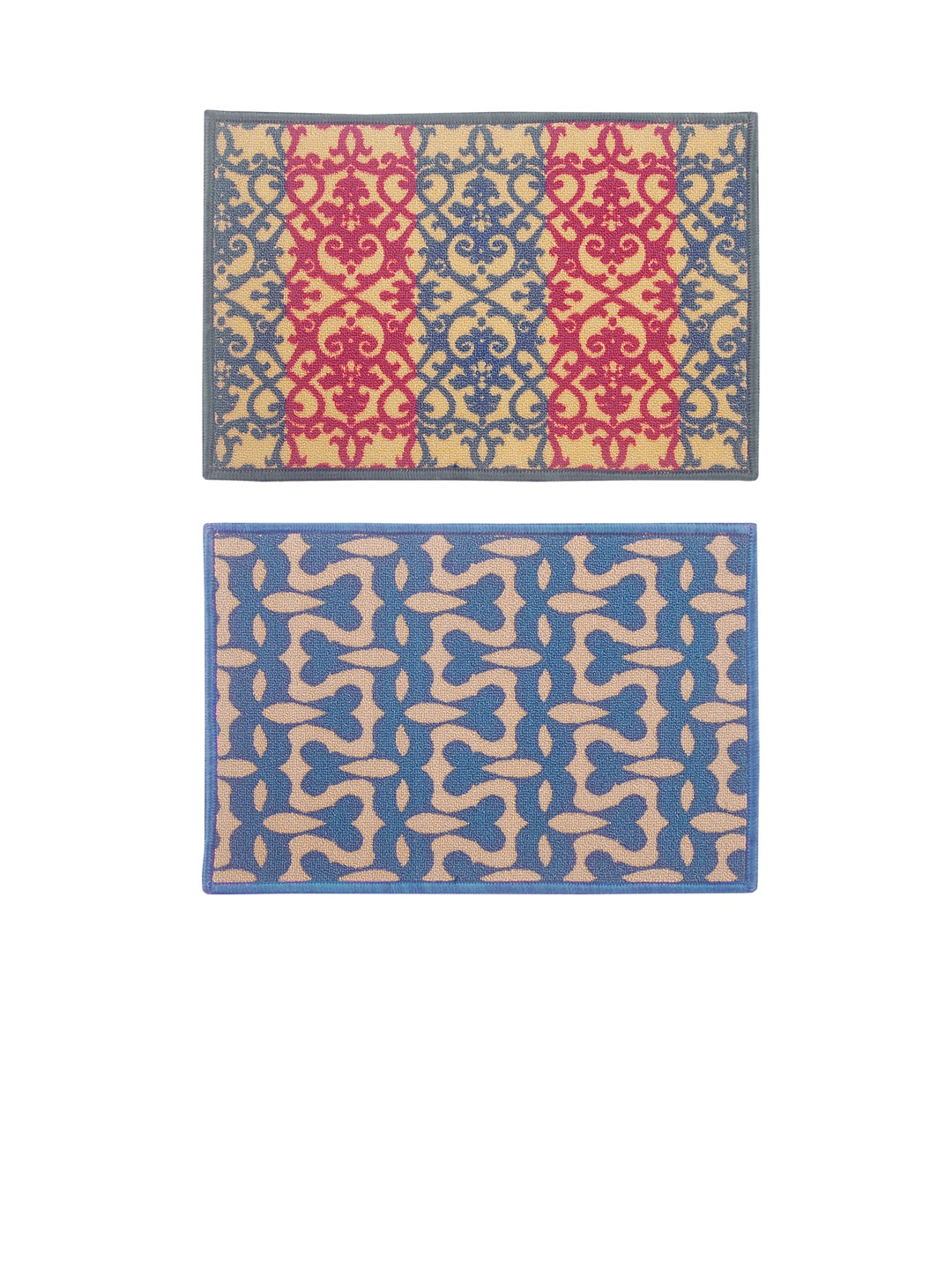 

BIANCA Set of 2 Patterned Anti-Skid Doormats, Blue