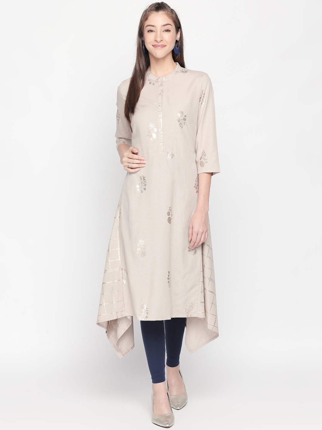 

RANGMANCH BY PANTALOONS Women Beige Printed Asymmetric A-Line Kurta