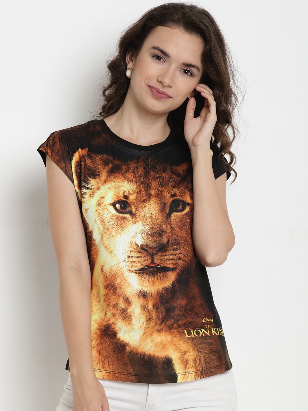 

Disney by Wear Your Mind Women Black & Yellow Printed Top