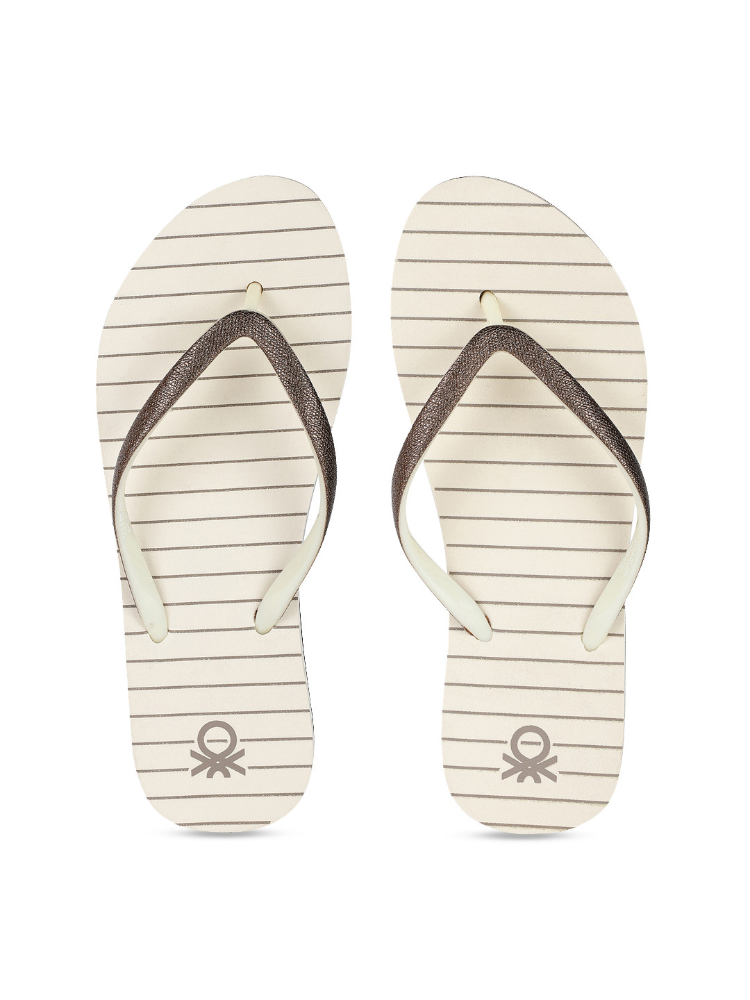 

United Colors of Benetton Women Beige Striped Thong Flip-Flops