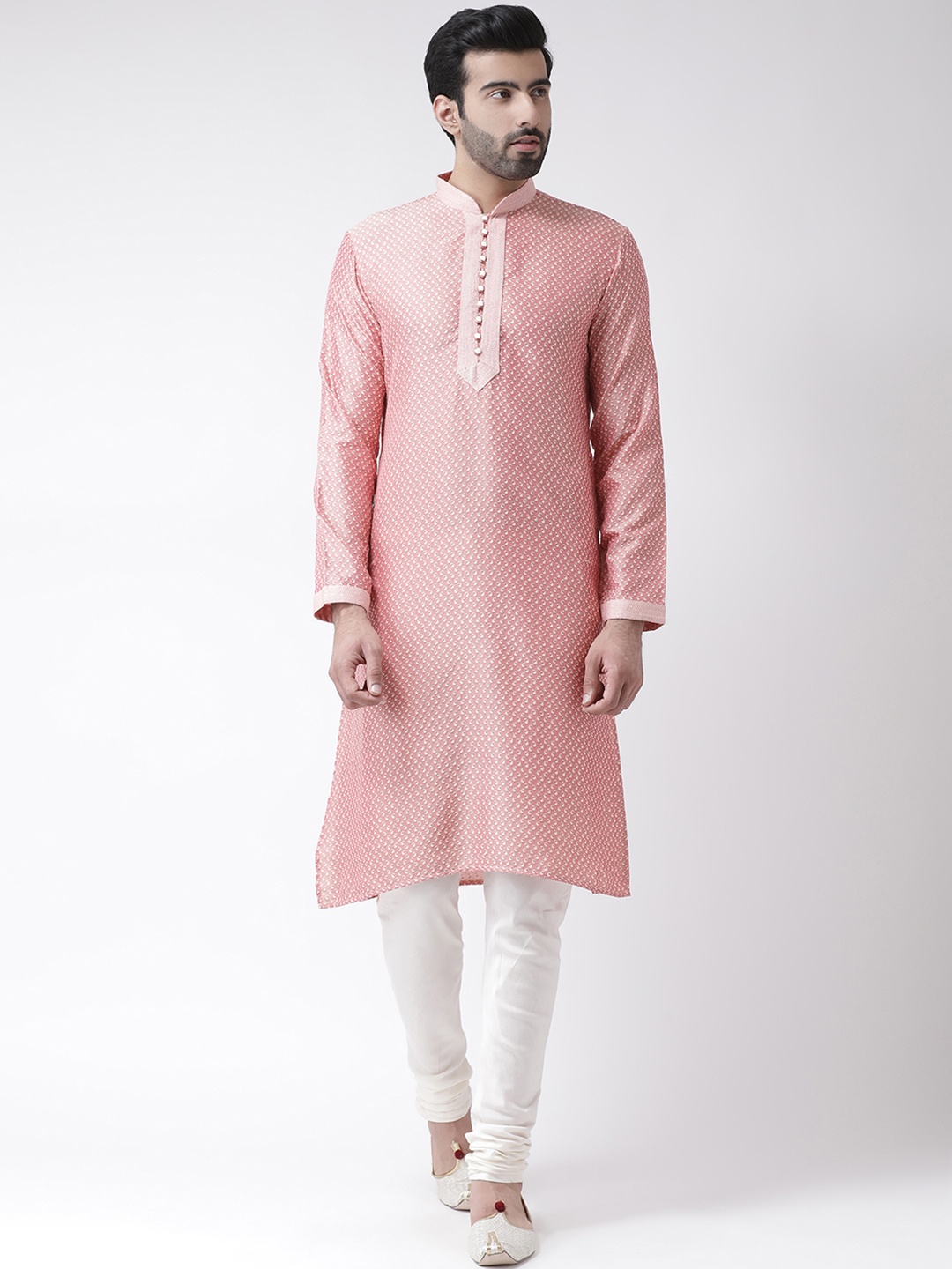 

KISAH Men Pink & Cream-Coloured Woven Design Straight Kurta