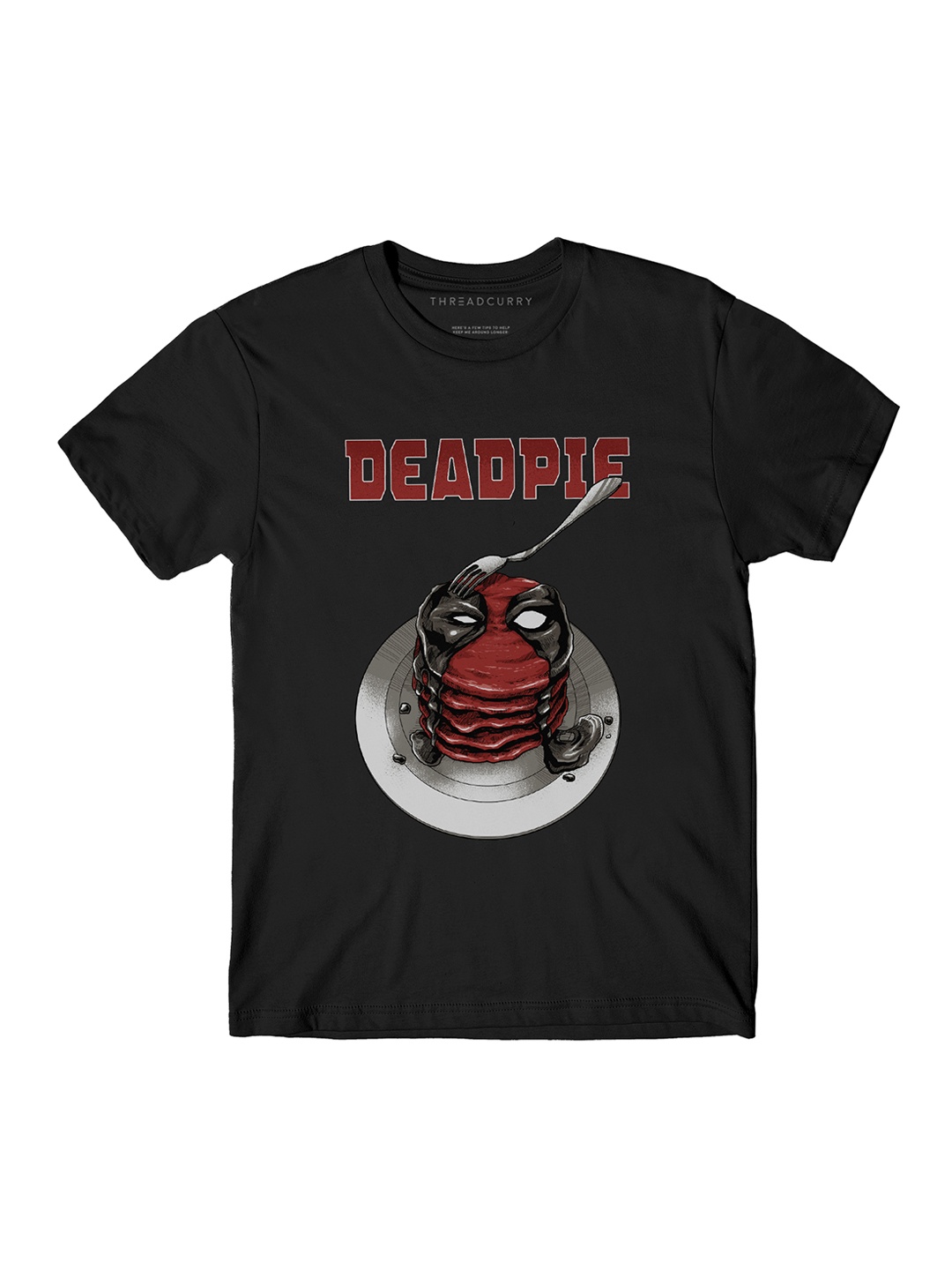 

THREADCURRY Boys Black Deadpie Printed Round Neck T-shirt