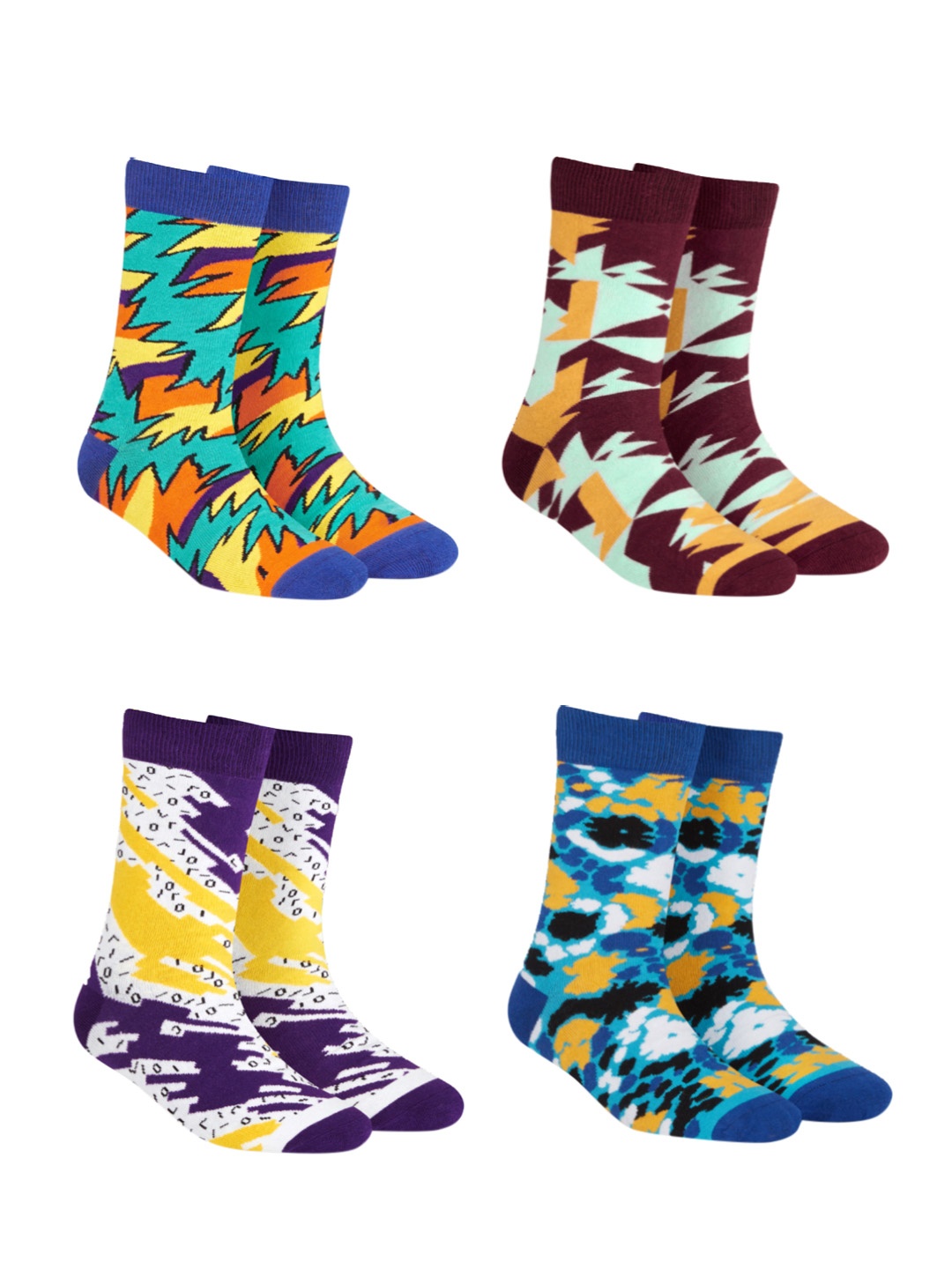 

Dynamocks Unisex Pack of 4 Patterned Calf-Length Socks, Multi