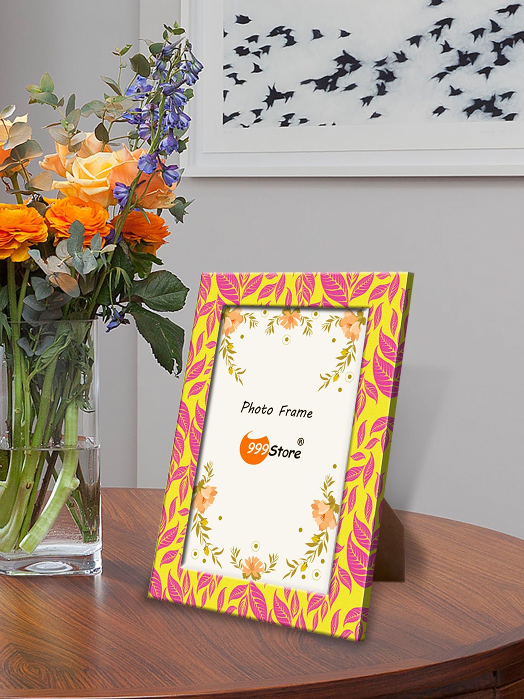

999Store Yellow & Pink Printed Photo Frame