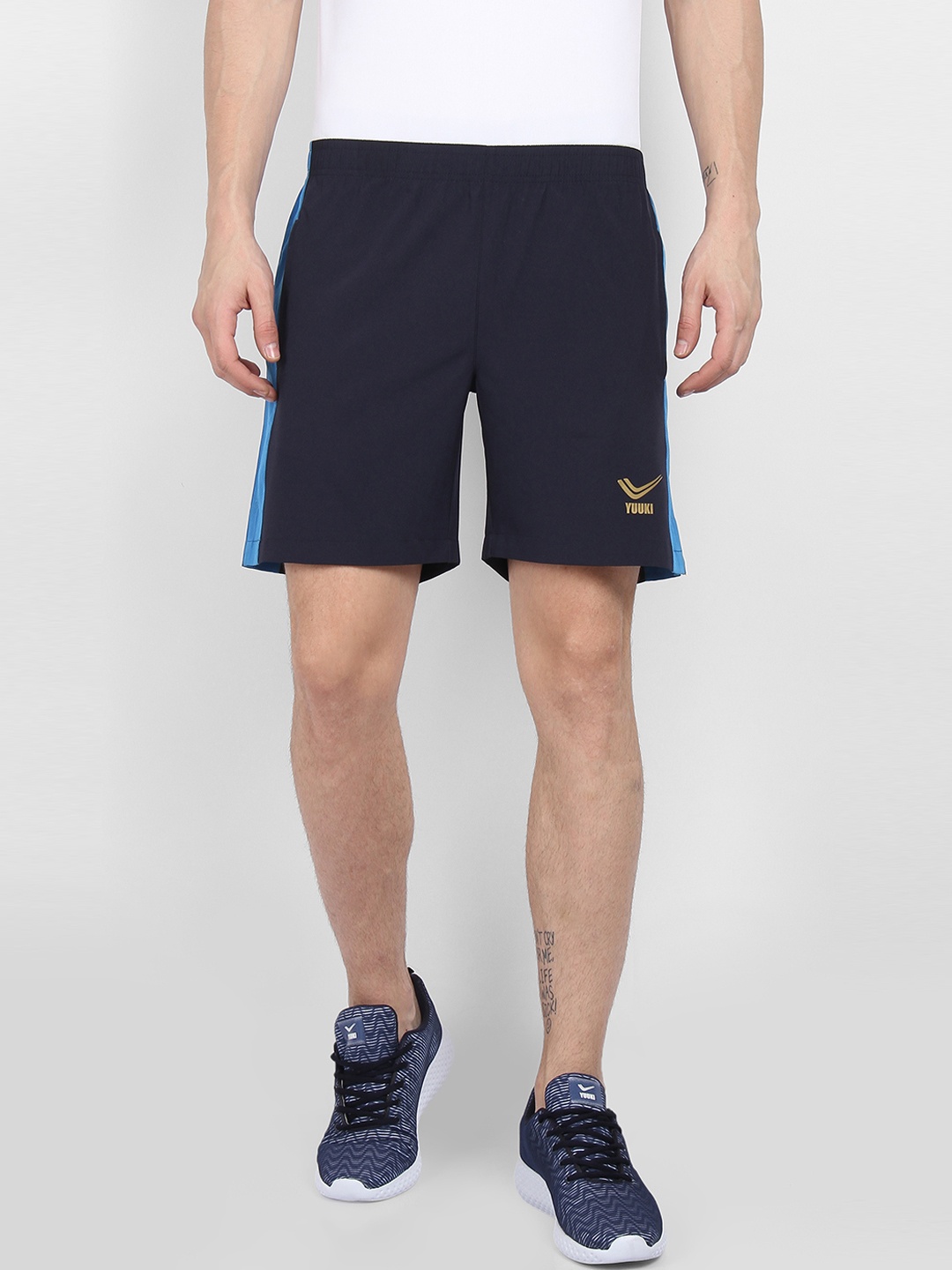 Yuuki Men Navy Blue Solid Slim Fit Sports Shorts