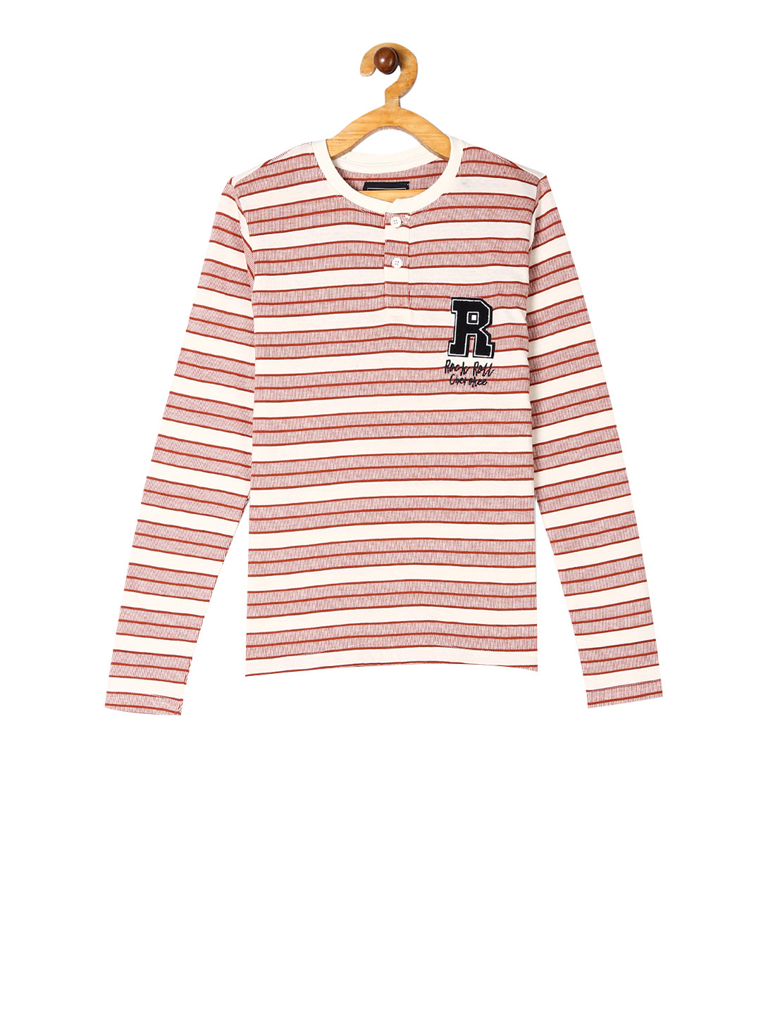 

Cherokee Boys Orange White Striped Henley Neck Pure Cotton T-shirt