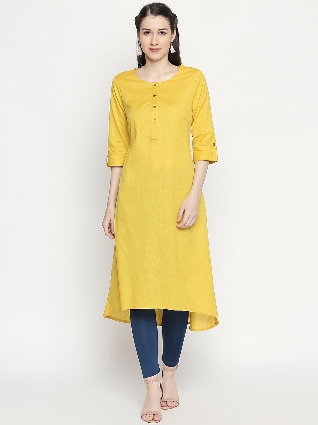 

RANGMANCH BY PANTALOONS Women Mustard Yellow Solid A-Line Kurta