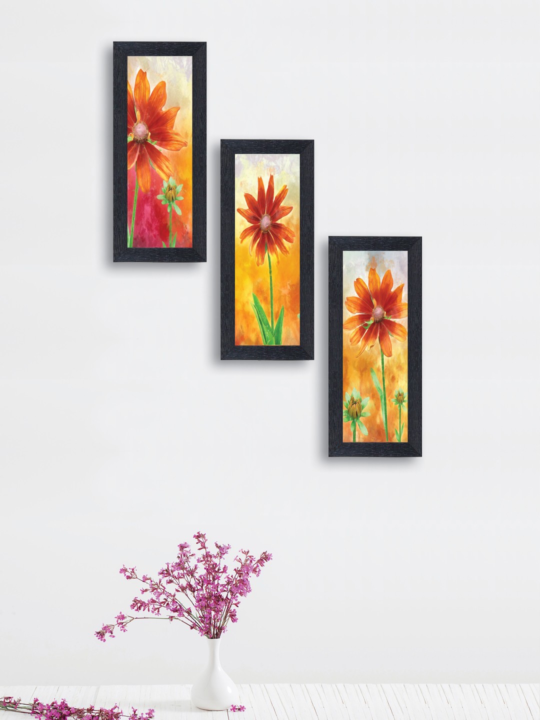 

nest ART Set of 3 Multicoloured Flowers Wall Arts, Multi