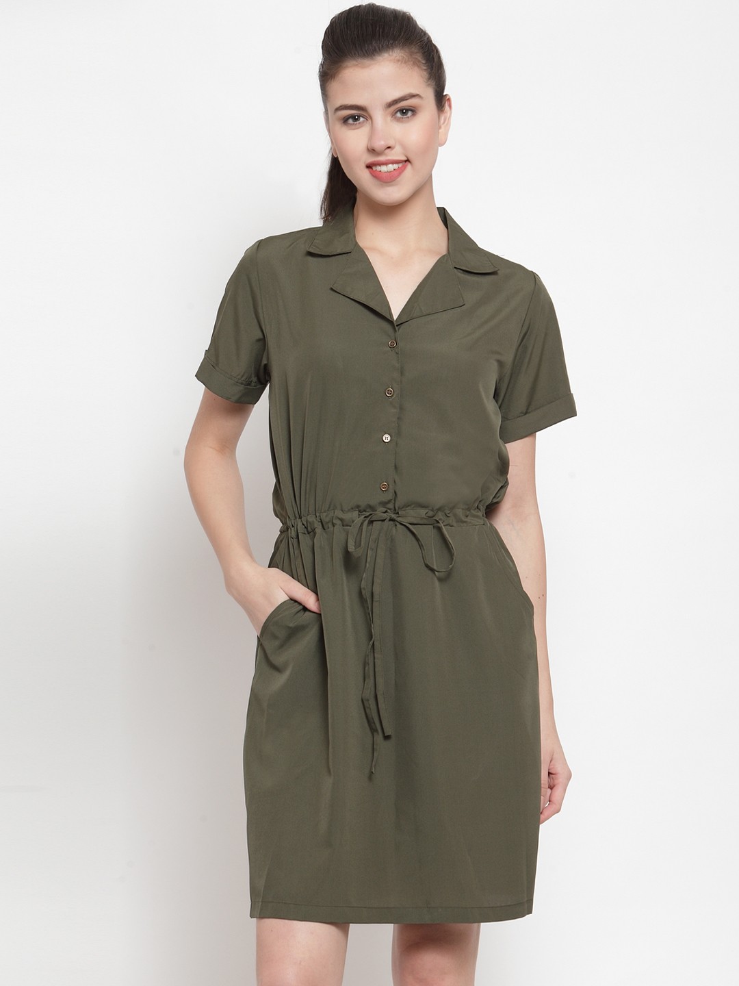 

Color Cocktail Women Green Solid Shirt Dress