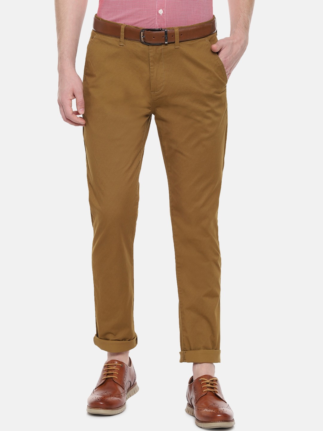 

People Men Khaki Regular Fit Solid Formal Trousers