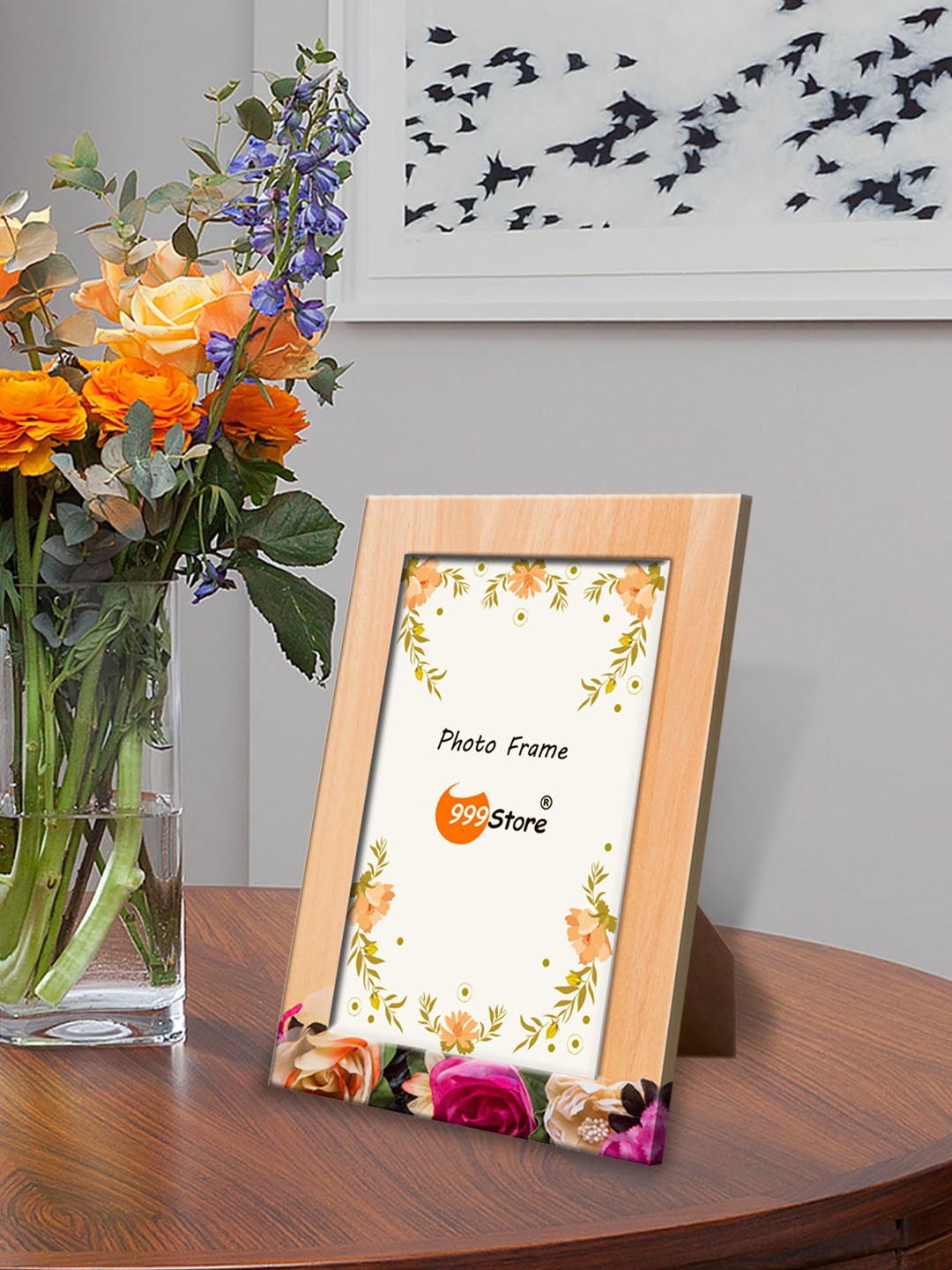 999Store Brown & Pink 3D Rose Flower Printed Photo Frame