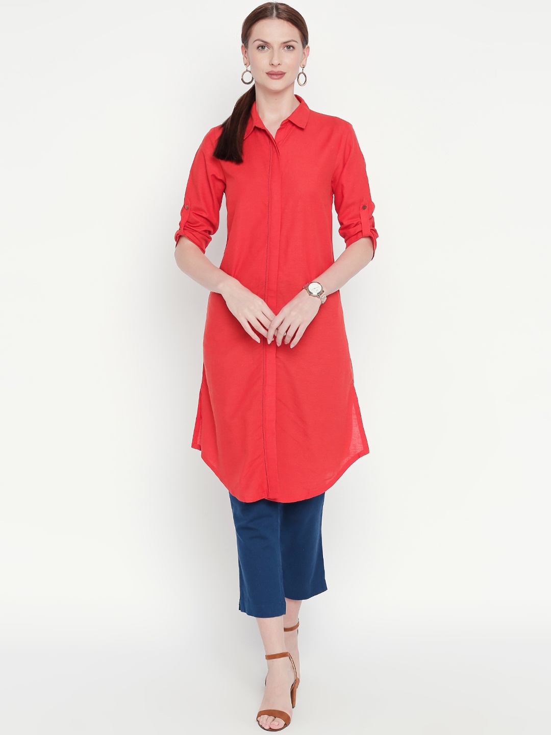 

RANGMANCH BY PANTALOONS Women Red Solid Straight Kurta