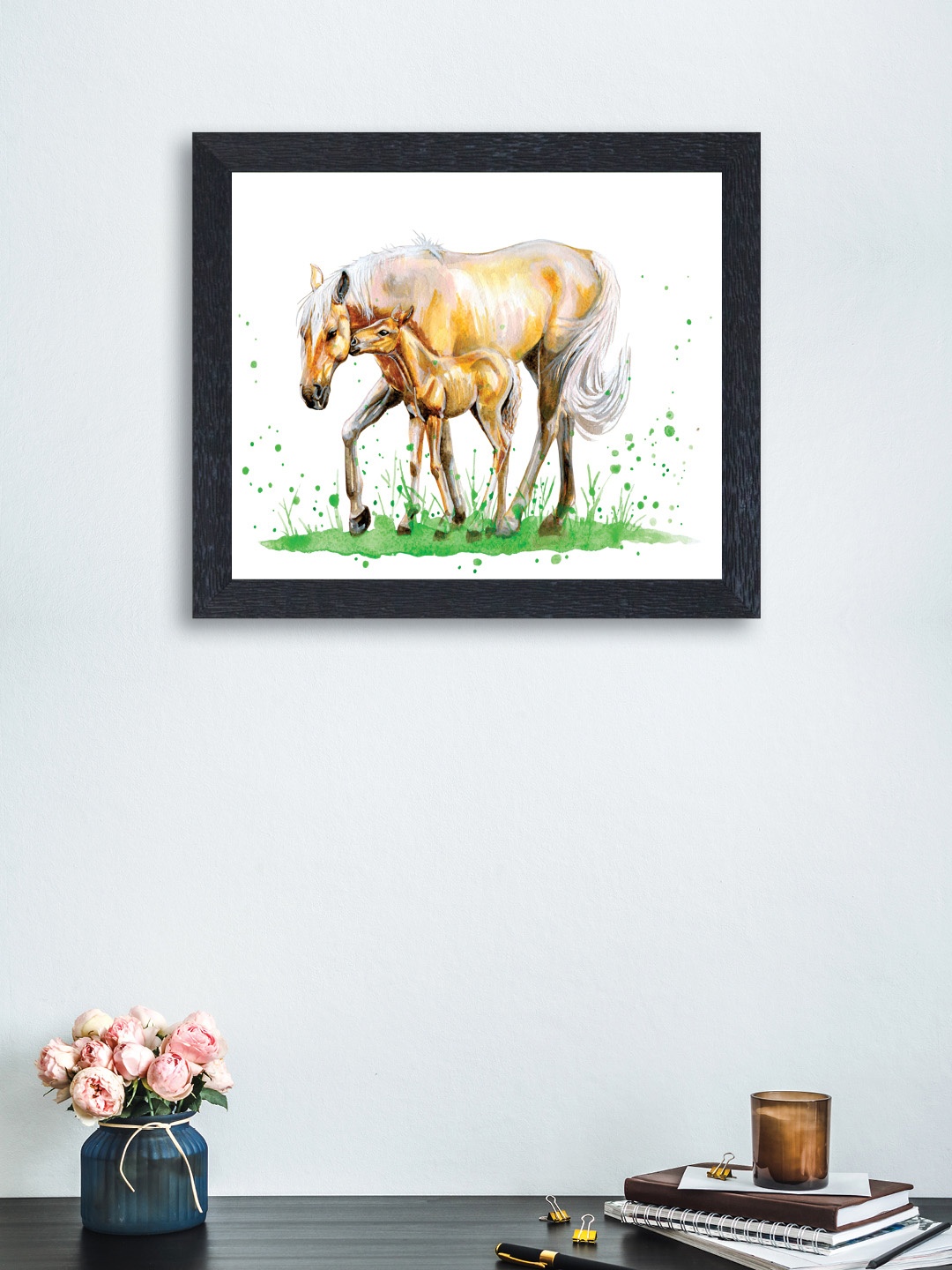 

nest ART Multicoloured Synthetic Wood Horses Hand-Painted Wall Art, Multi