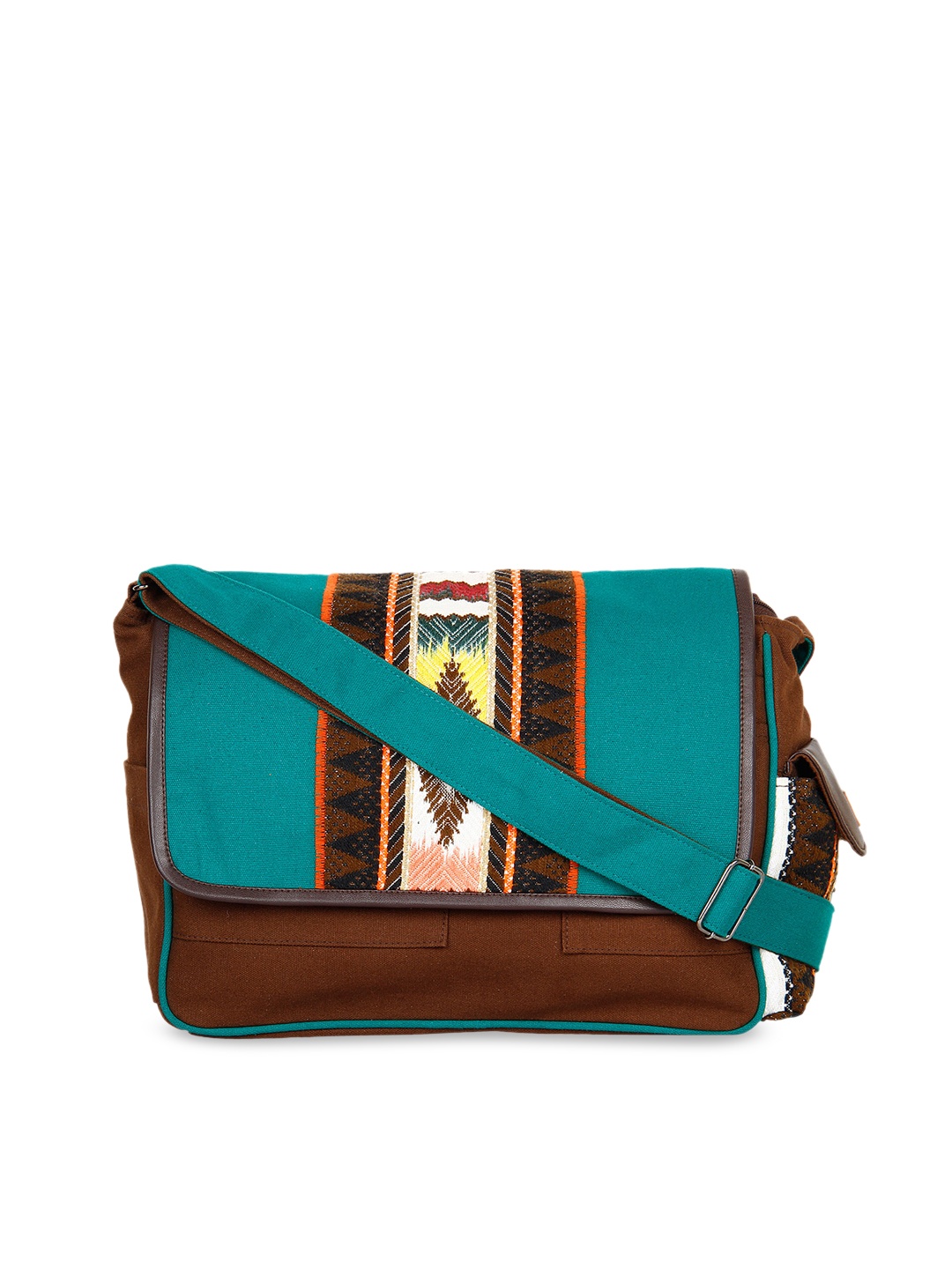Anekaant Women Turquoise Blue & Brown Self Design Sling Bag