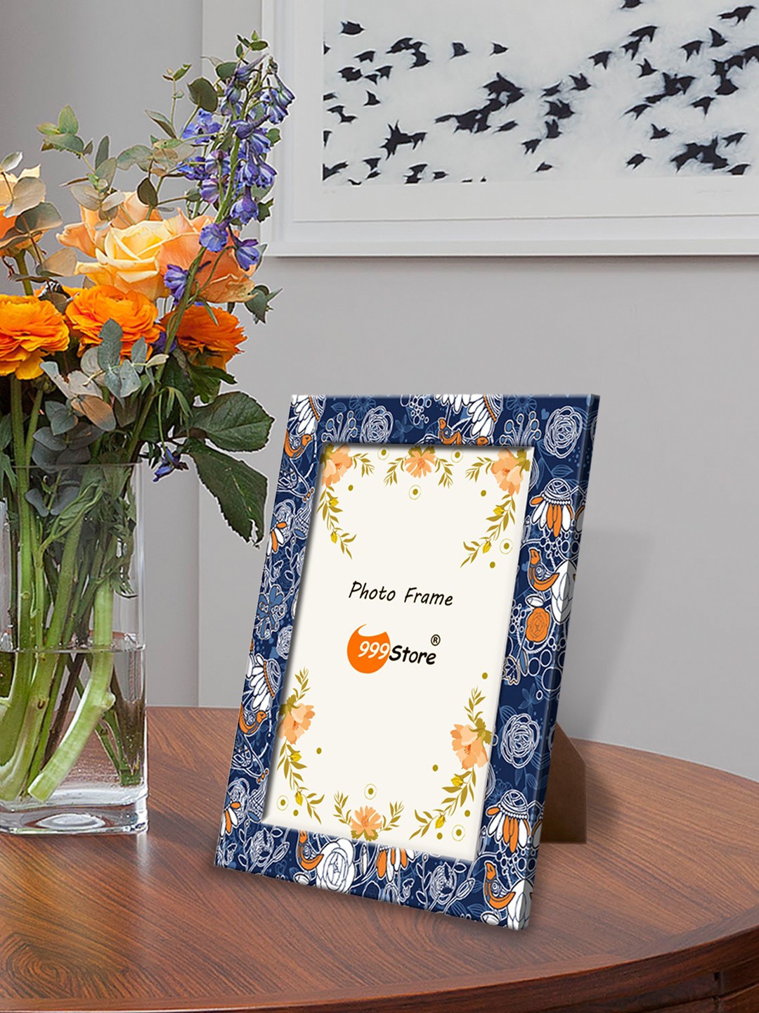 

999Store Blue Birds & Flowers Printed Photo Frame