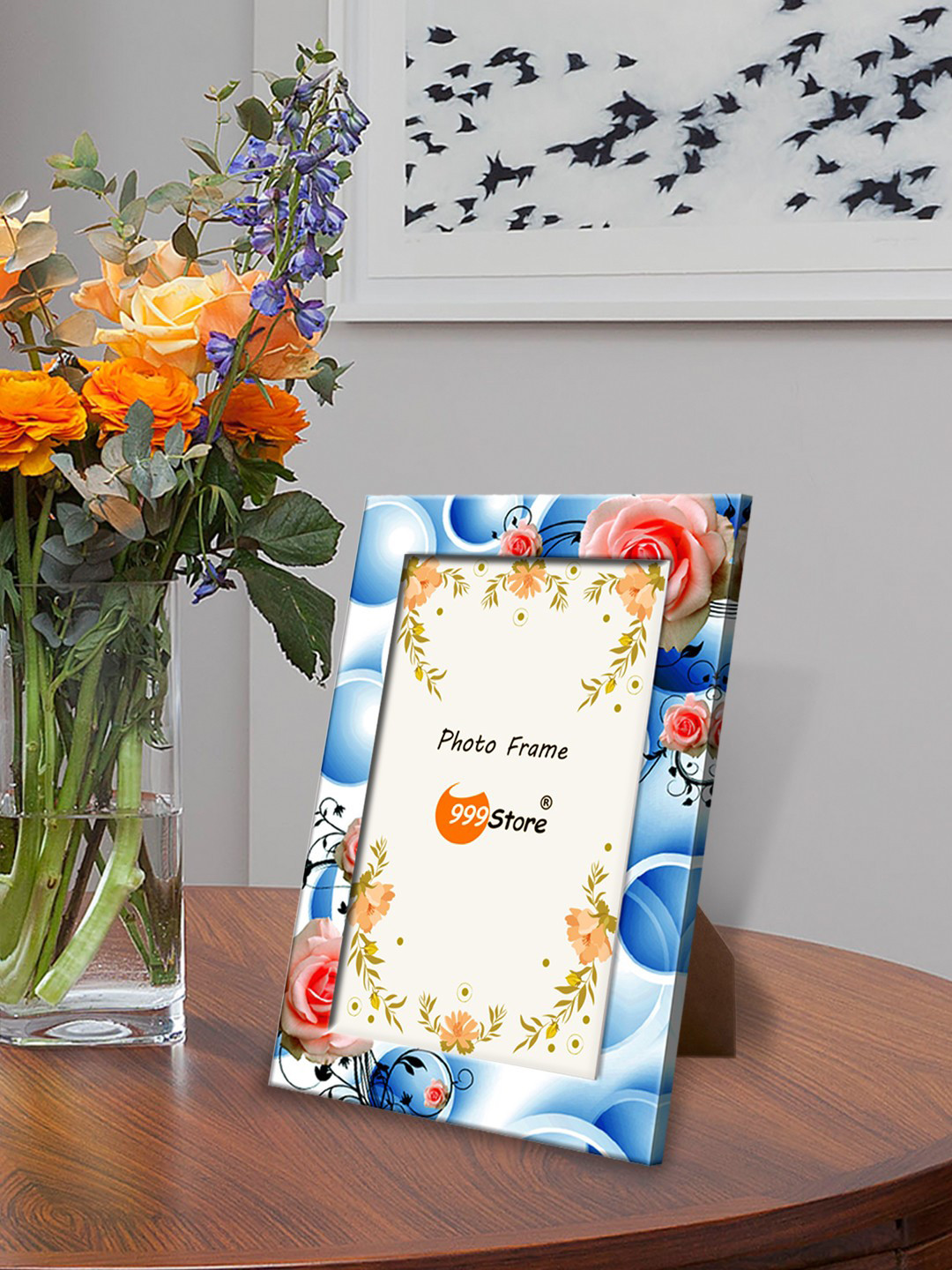

999Store Blue 3d Rose Floral Printed Photo Frame