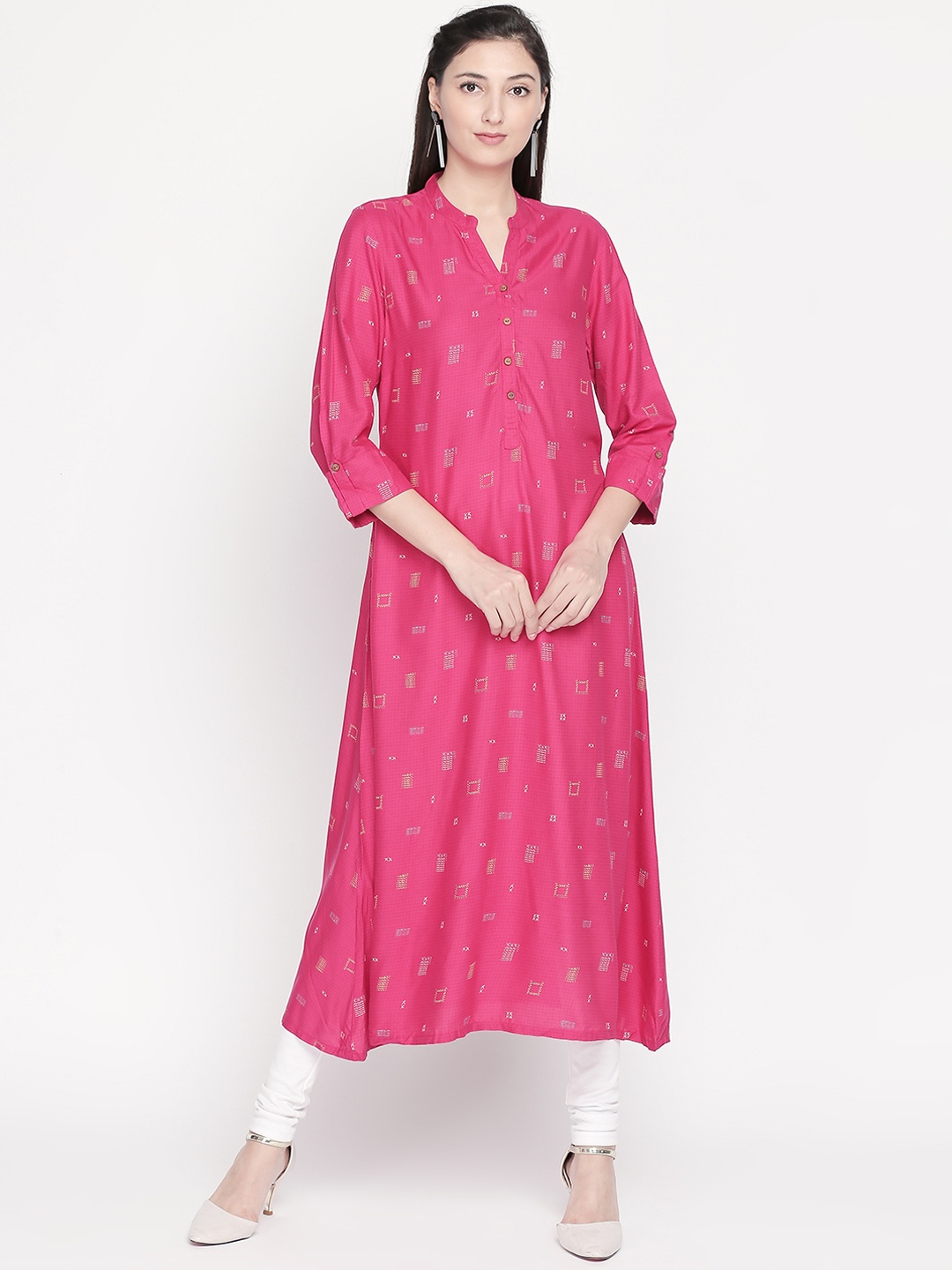 

RANGMANCH BY PANTALOONS Women Fuchsia Pink Printed A-Line Kurta