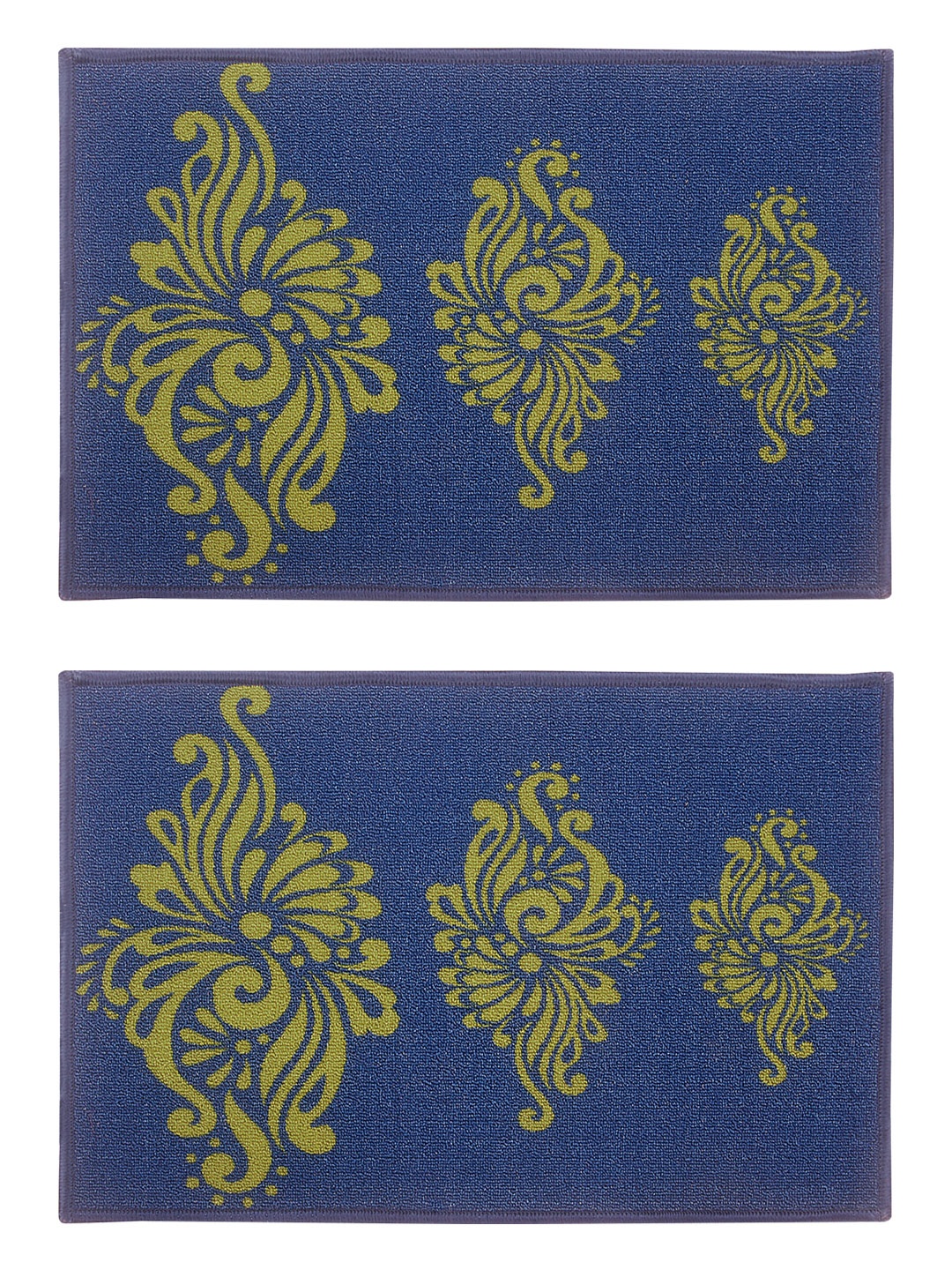 BIANCA Set of 2 Navy Blue & Green Patterned Anti-Skid Doormats
