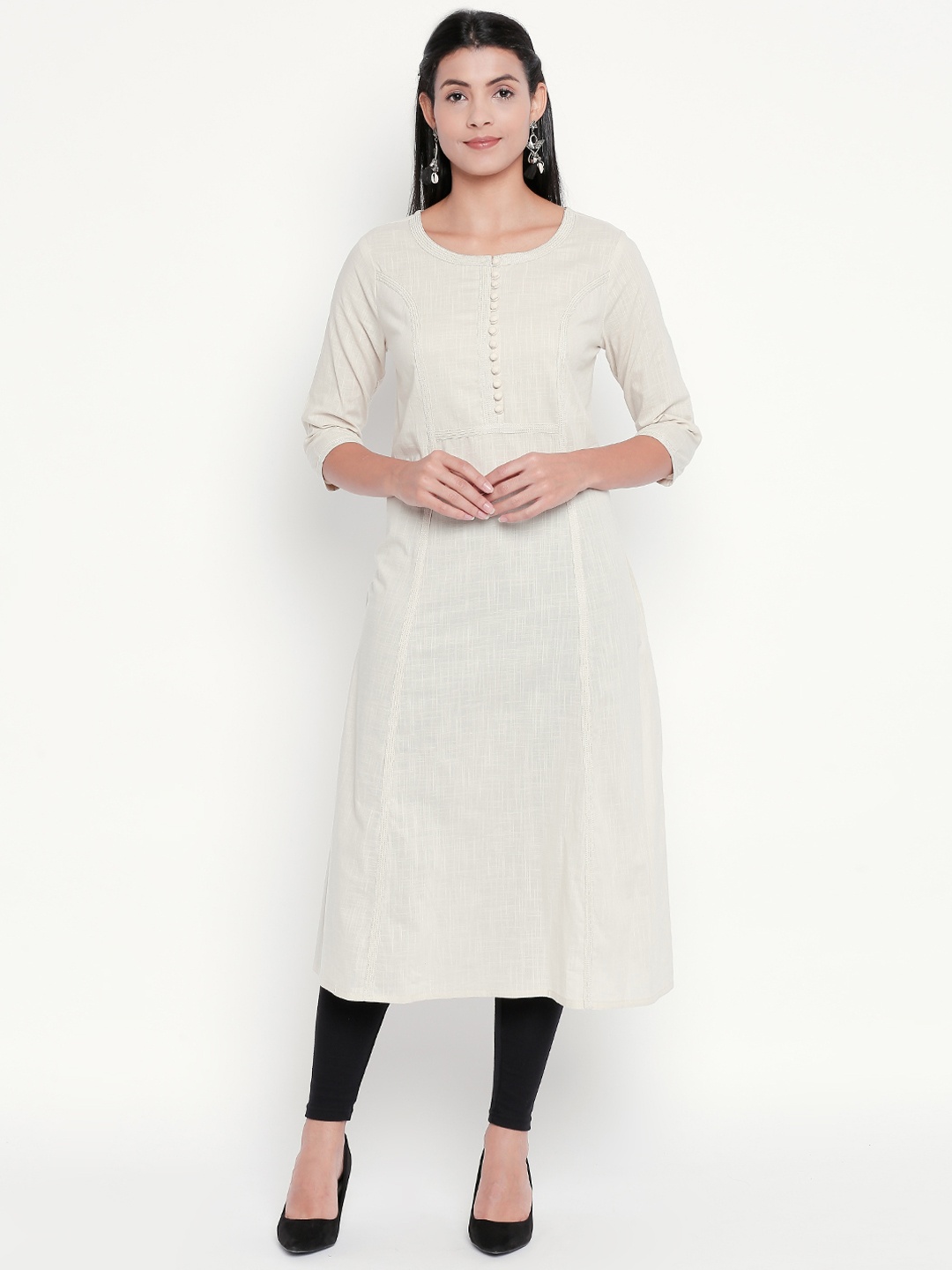 

RANGMANCH BY PANTALOONS Women Off-White Solid A-Line Kurta