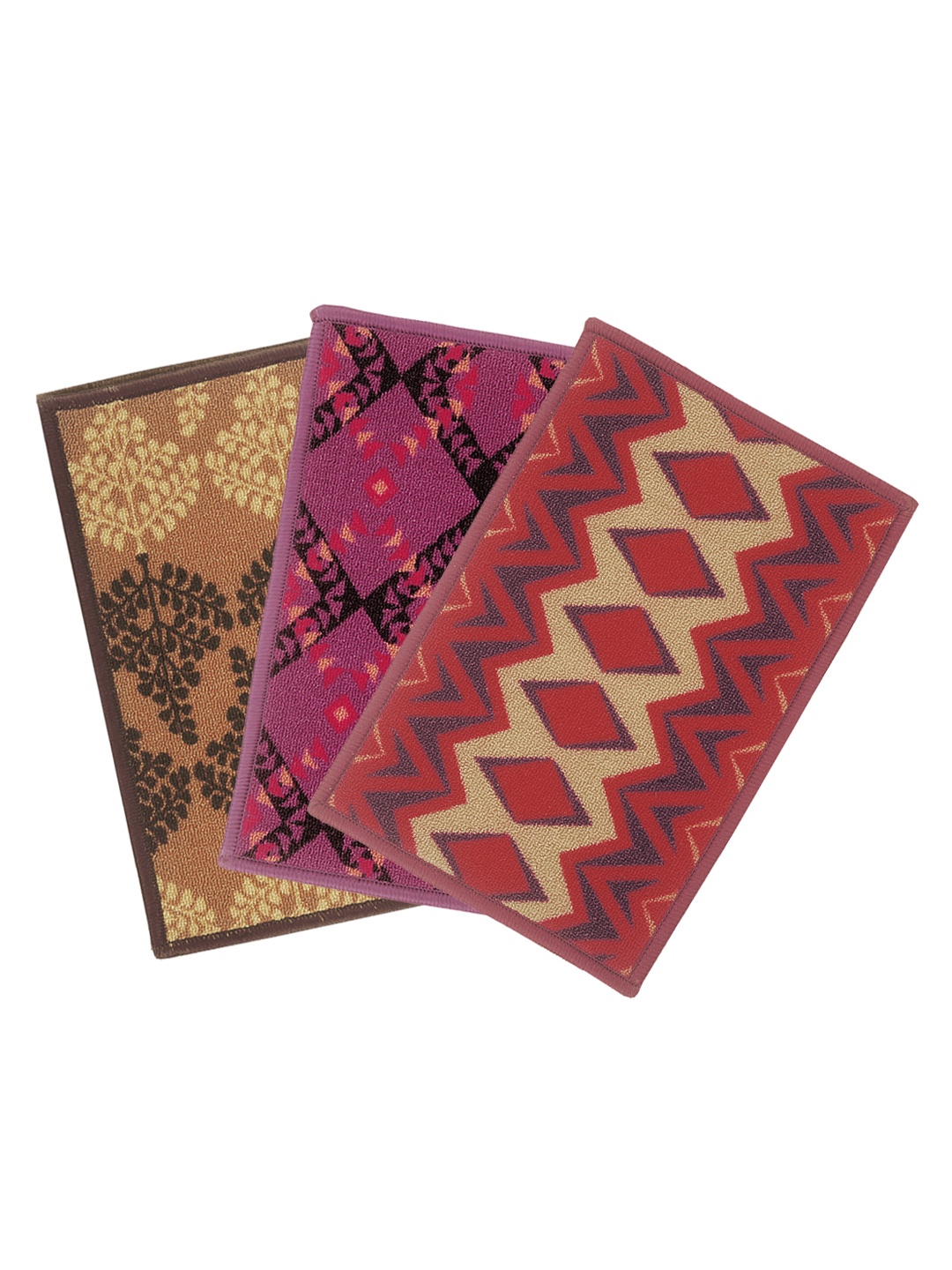 BIANCA Set of 3 Patterned Anti-Skid Doormats, Multi