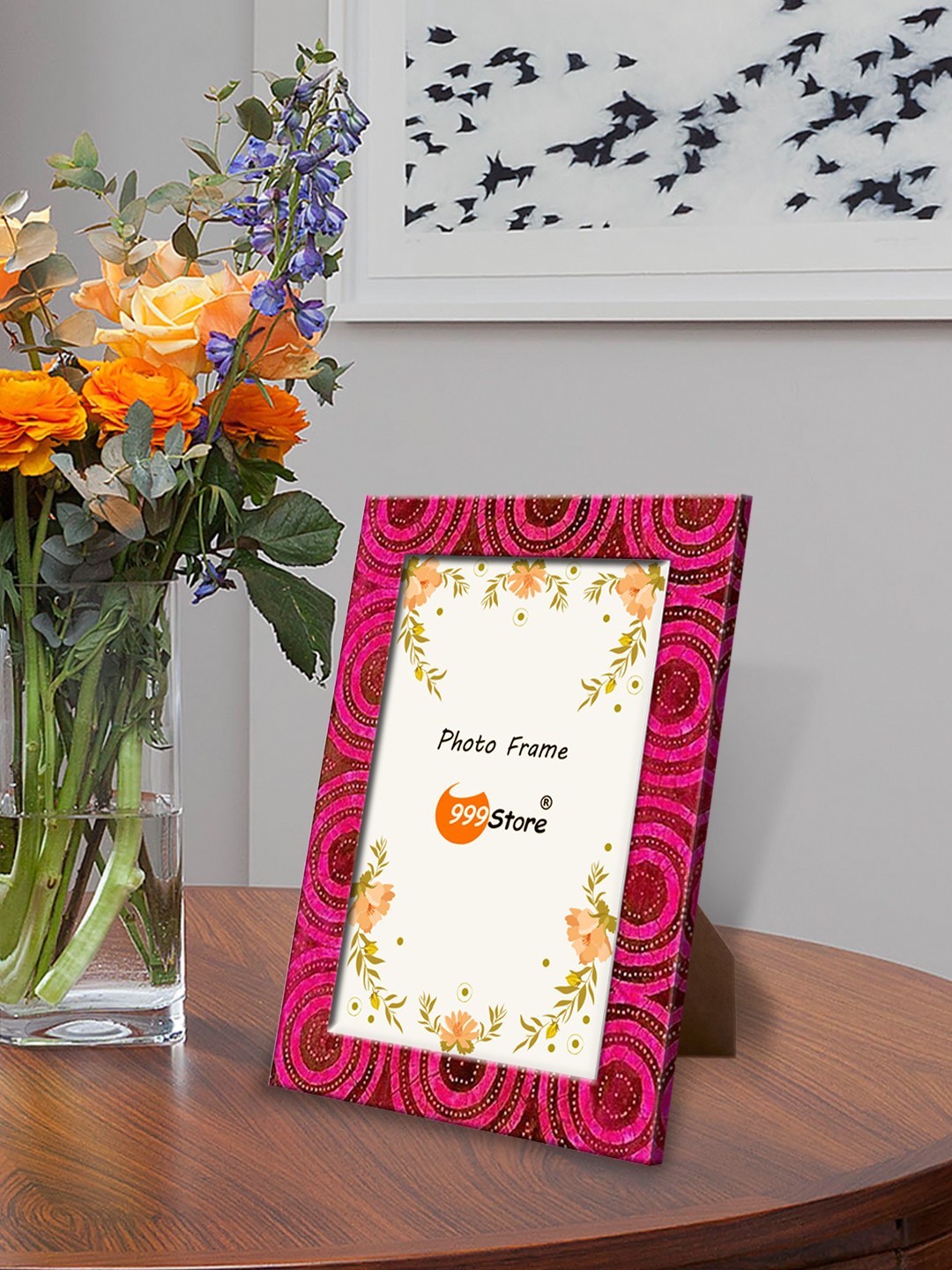

999Store Pink & Brown Printed Photo Frame