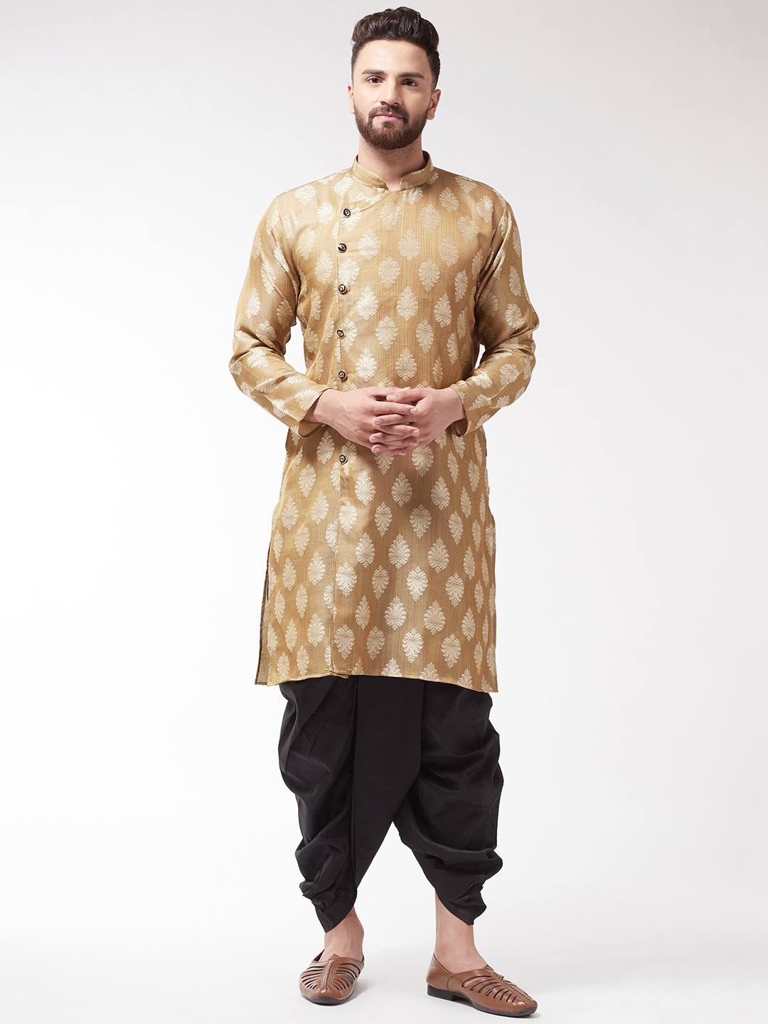 

SOJANYA Men Brown & Black Self Design Kurta with Dhoti Pants