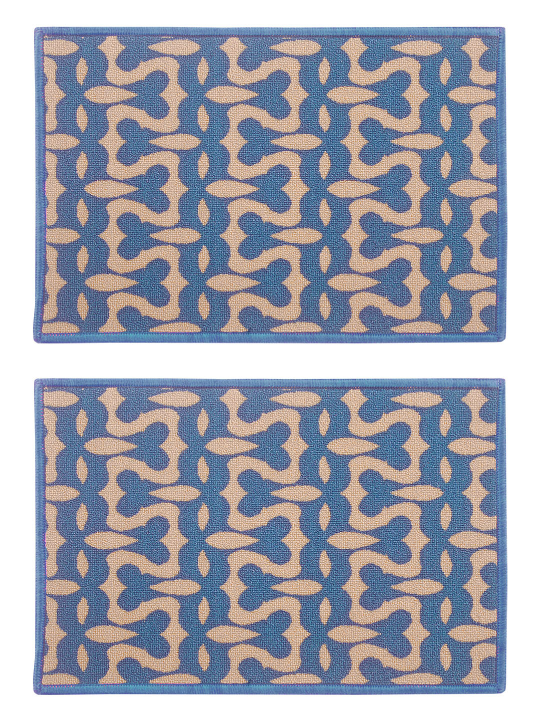 

BIANCA Set of 2 Navy Blue & Beige Printed Anti-Skid Doormats