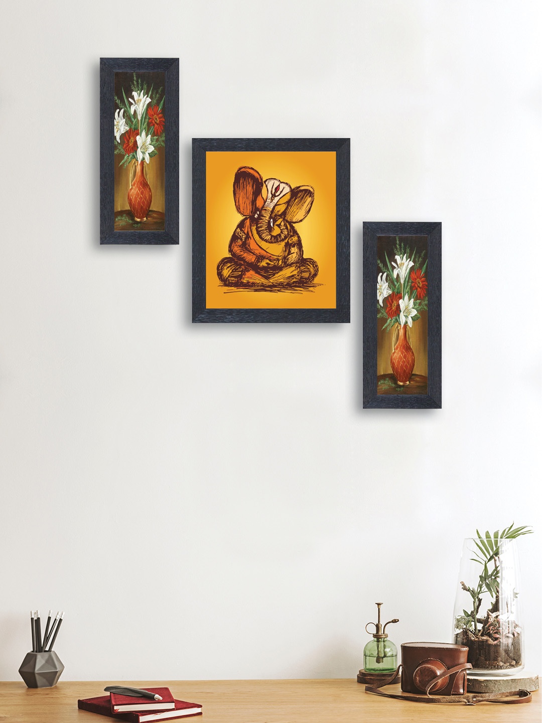 

nest ART Set of 3 Multicoloured Ganpati Hand-Painted Wall Arts, Multi