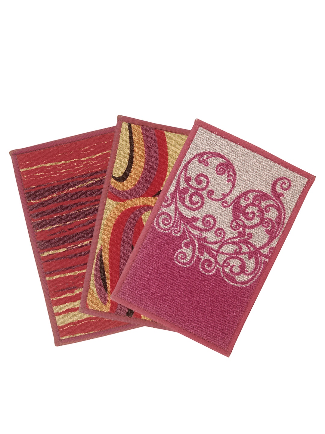 

BIANCA Set of 3 Patterned Anti-Skid Doormats, Maroon